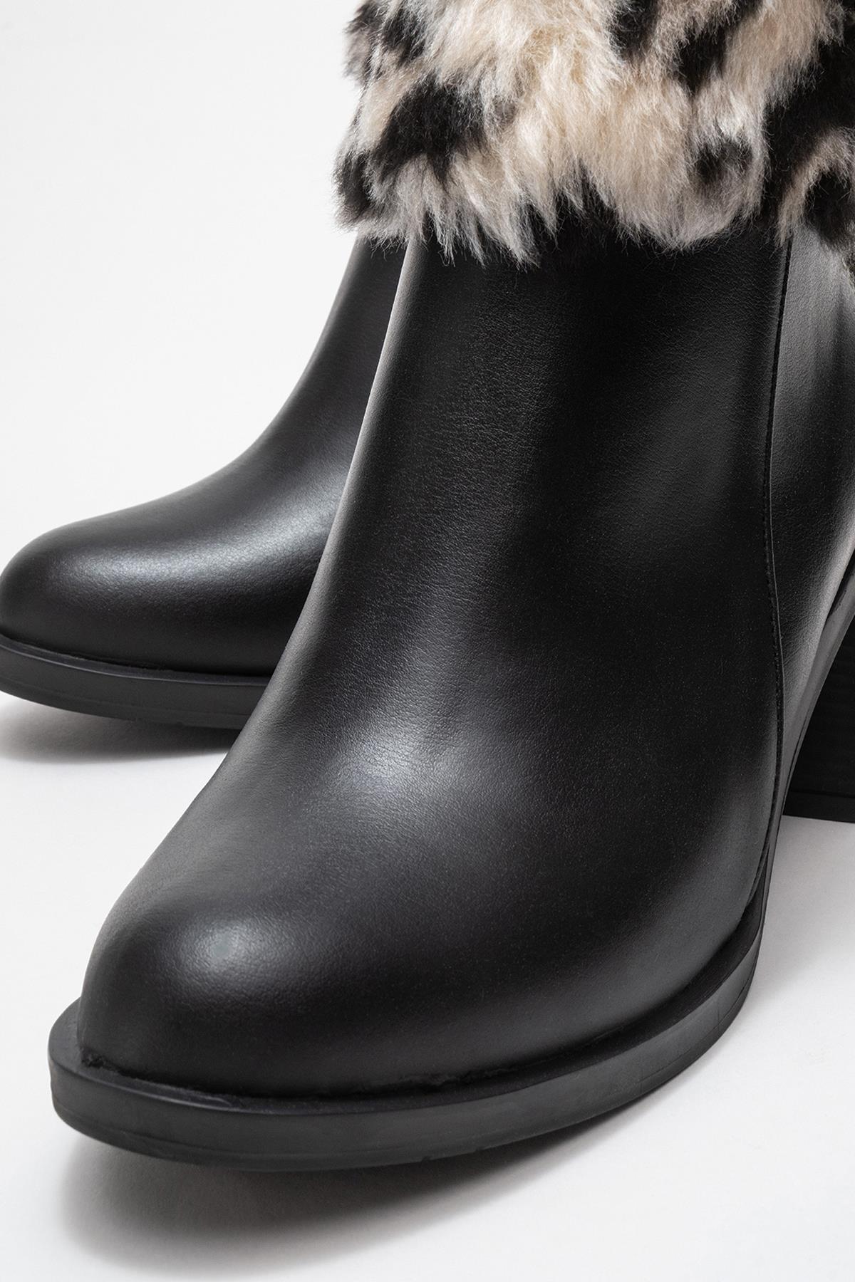 Kadın Topuklu Kürklü Boğazlı Bot SİYAH CİLT - Görsel 4