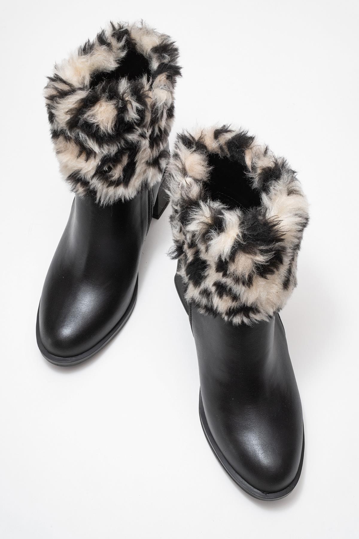 Kadın Topuklu Kürklü Boğazlı Bot SİYAH CİLT - Görsel 6