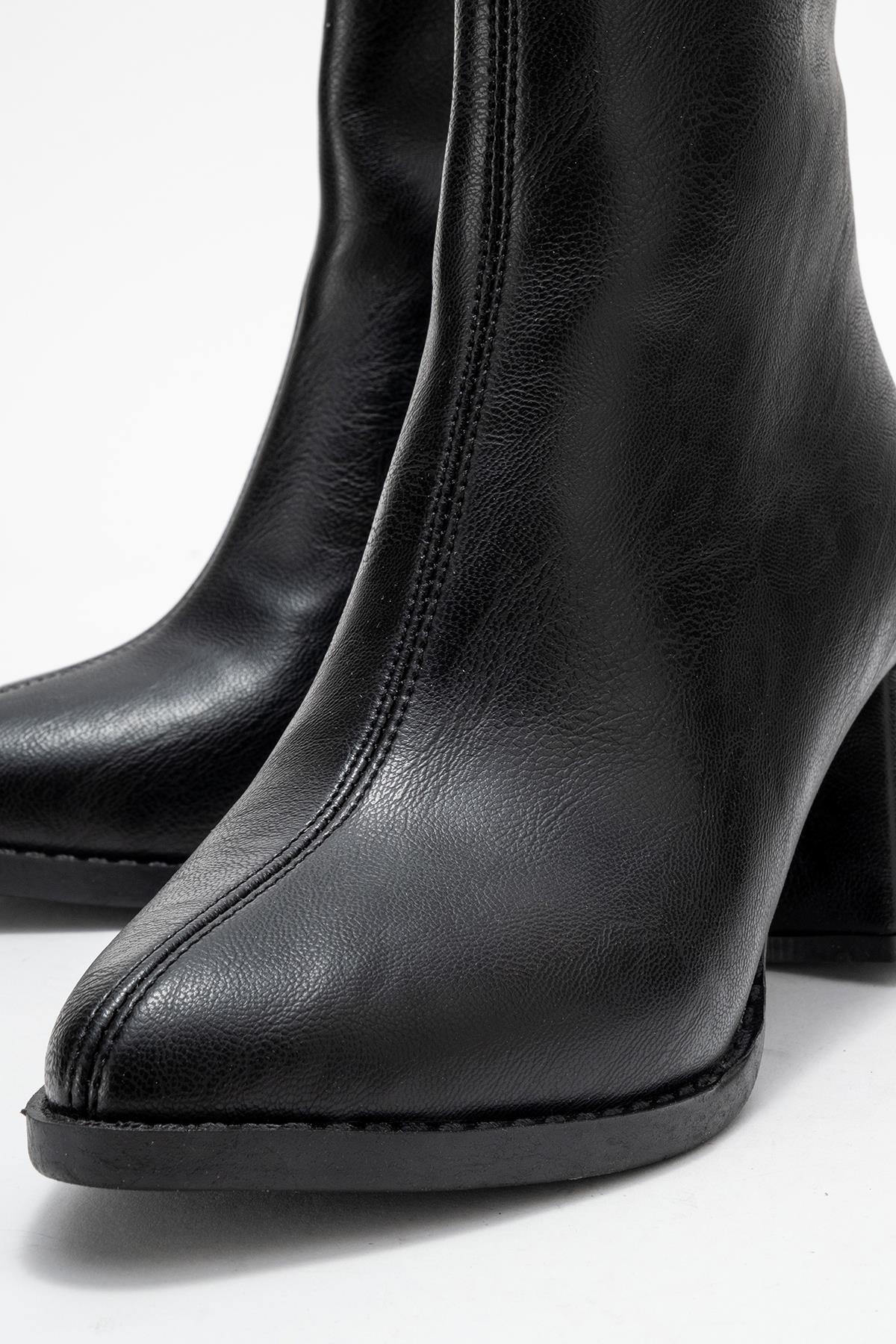 Sade Dikişli Fermuarlı Kadın Topuklu Bot SİYAH CİLT - Görsel 4