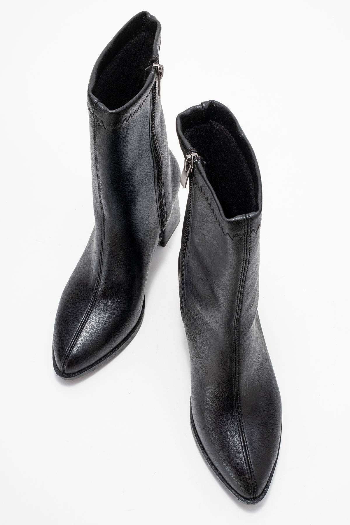 Sade Dikişli Fermuarlı Kadın Topuklu Bot SİYAH CİLT - Görsel 6