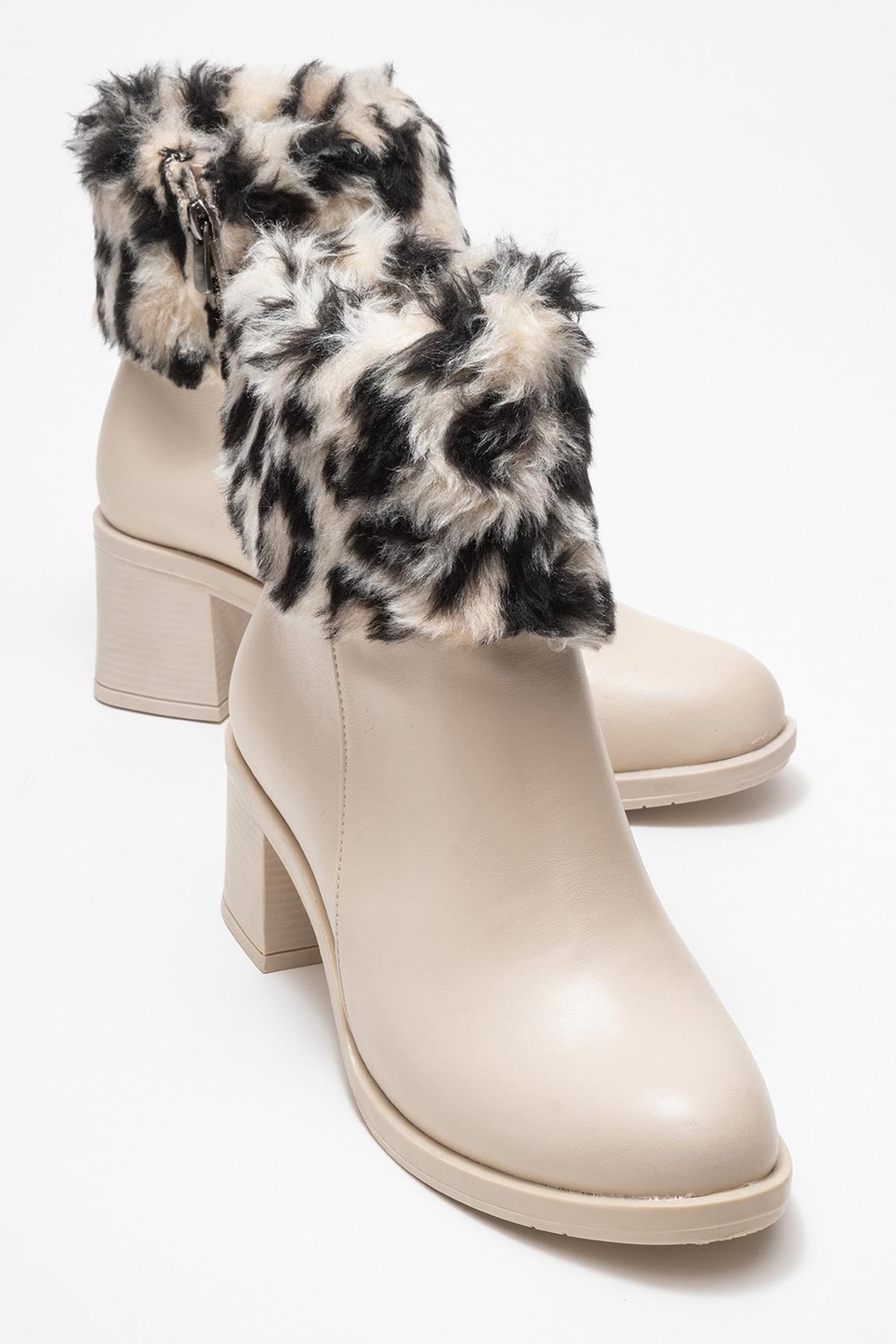 Kadın Topuklu Kürklü Boğazlı Bot BEJ CİLT - Görsel 2