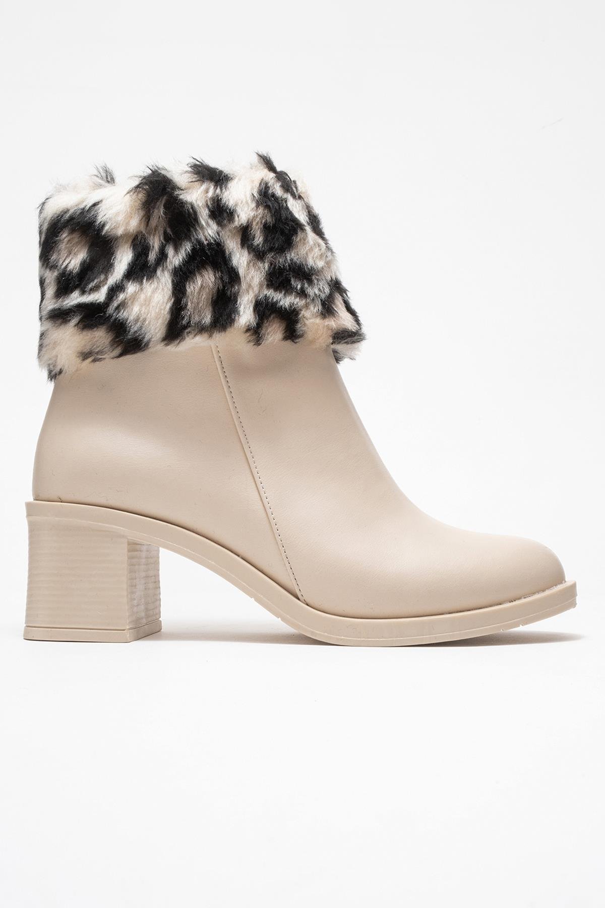 Kadın Topuklu Kürklü Boğazlı Bot BEJ CİLT - Görsel 3