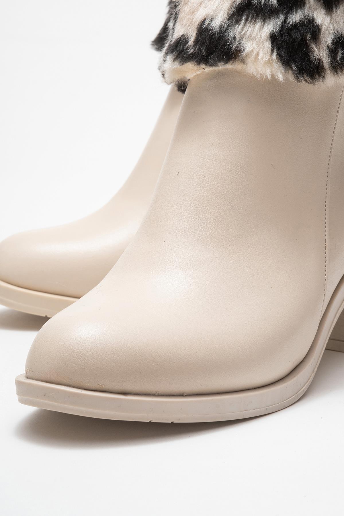 Kadın Topuklu Kürklü Boğazlı Bot BEJ CİLT - Görsel 4