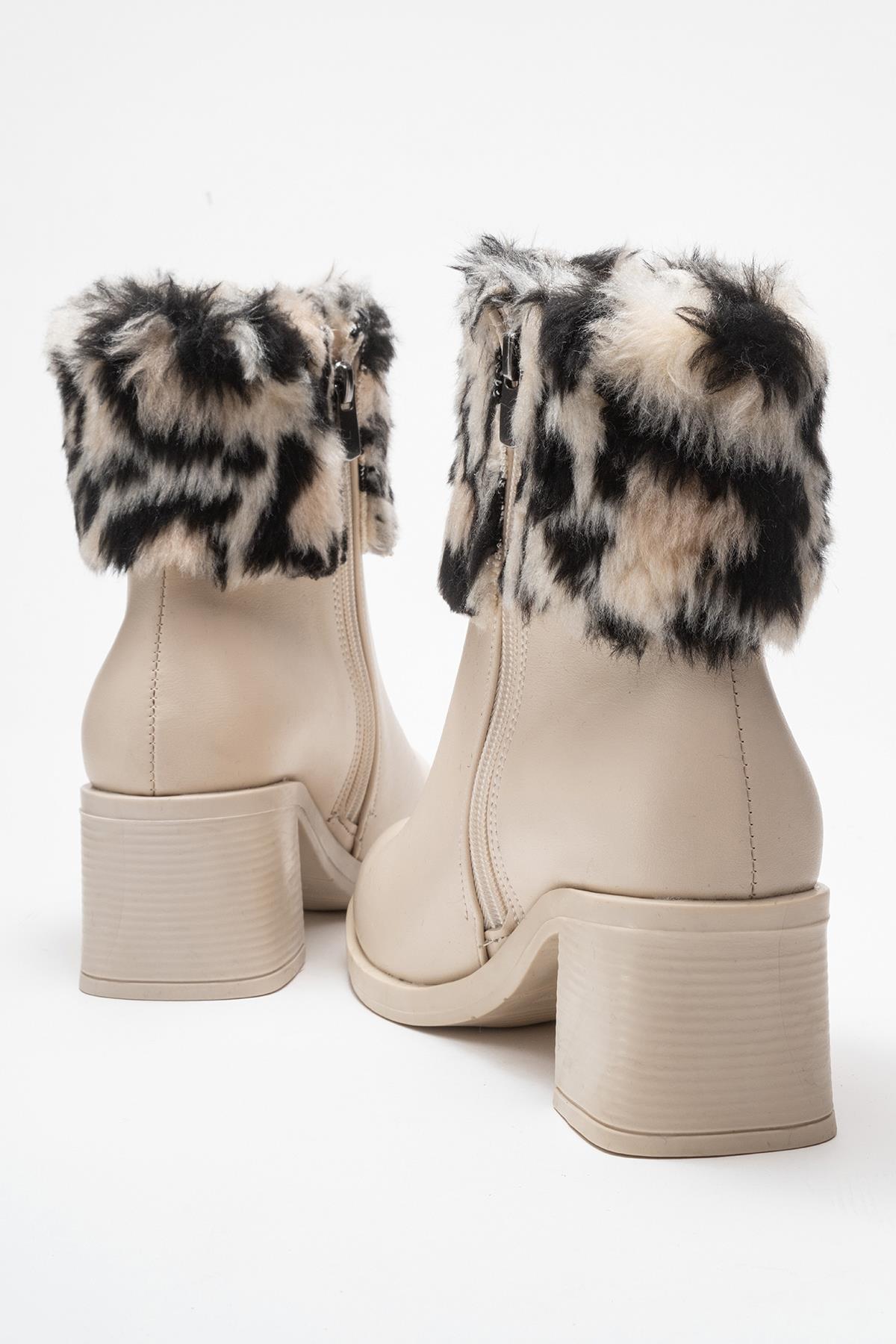 Kadın Topuklu Kürklü Boğazlı Bot BEJ CİLT - Görsel 5