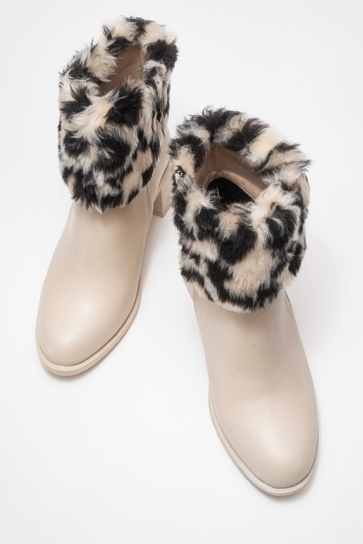 Kadın Topuklu Kürklü Boğazlı Bot BEJ CİLT - Görsel 6