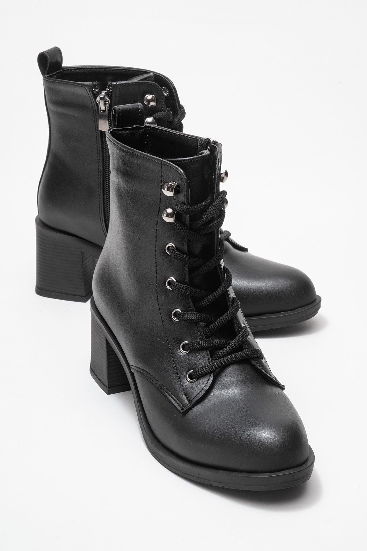 Kadın Topuklu Kancalı Bağcıklı Bot SİYAH CİLT - Görsel 2