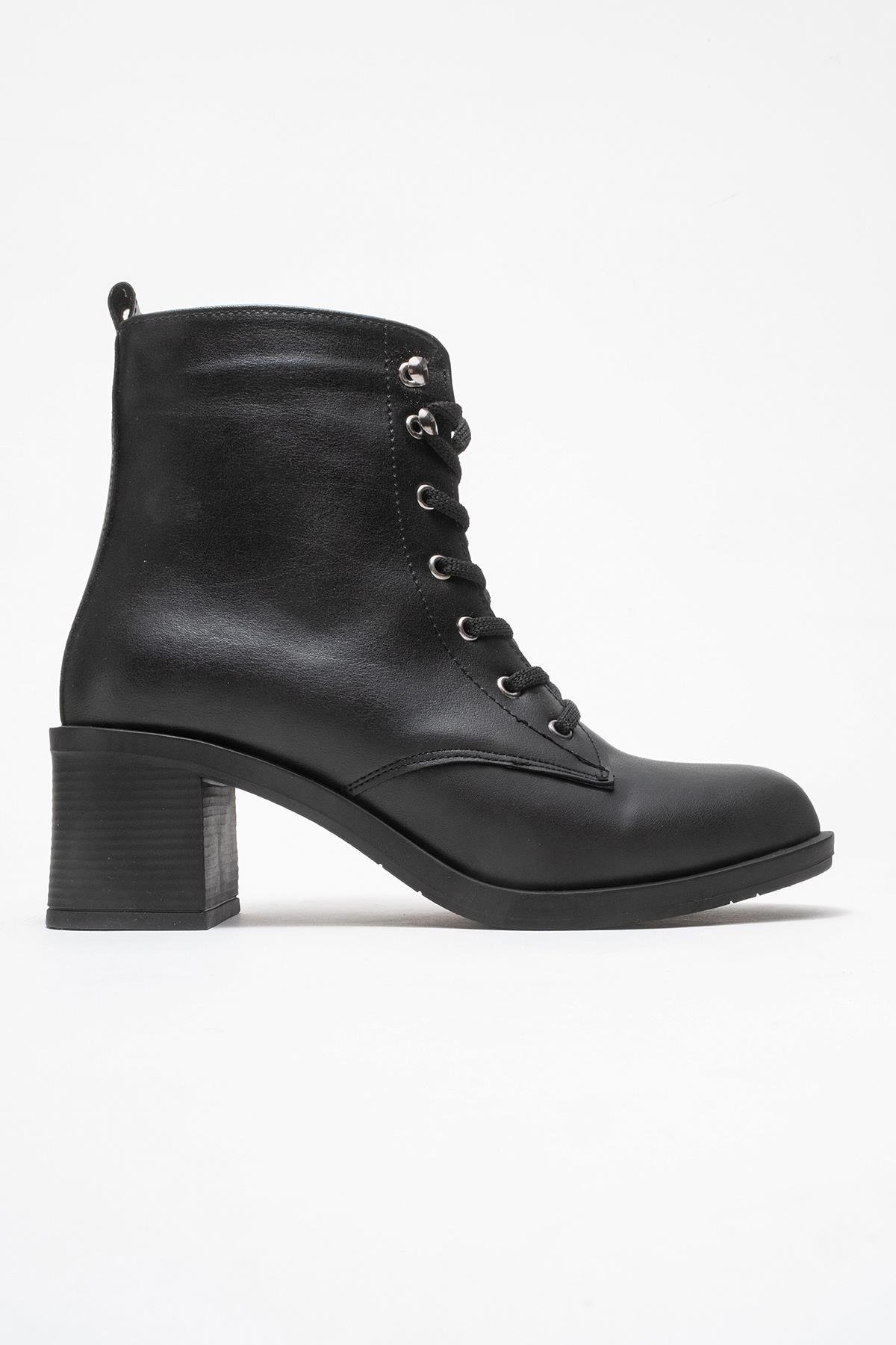 Kadın Topuklu Kancalı Bağcıklı Bot SİYAH CİLT - Görsel 3