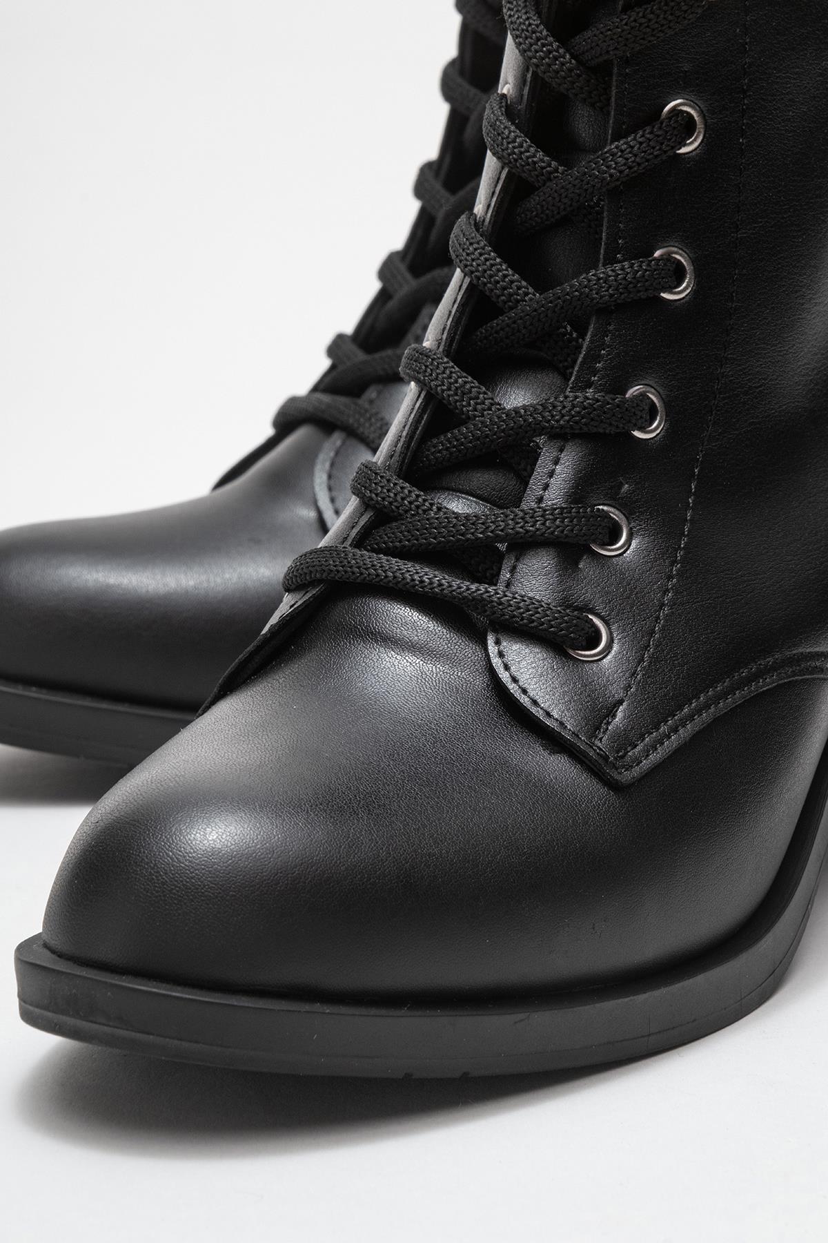 Kadın Topuklu Kancalı Bağcıklı Bot SİYAH CİLT - Görsel 4