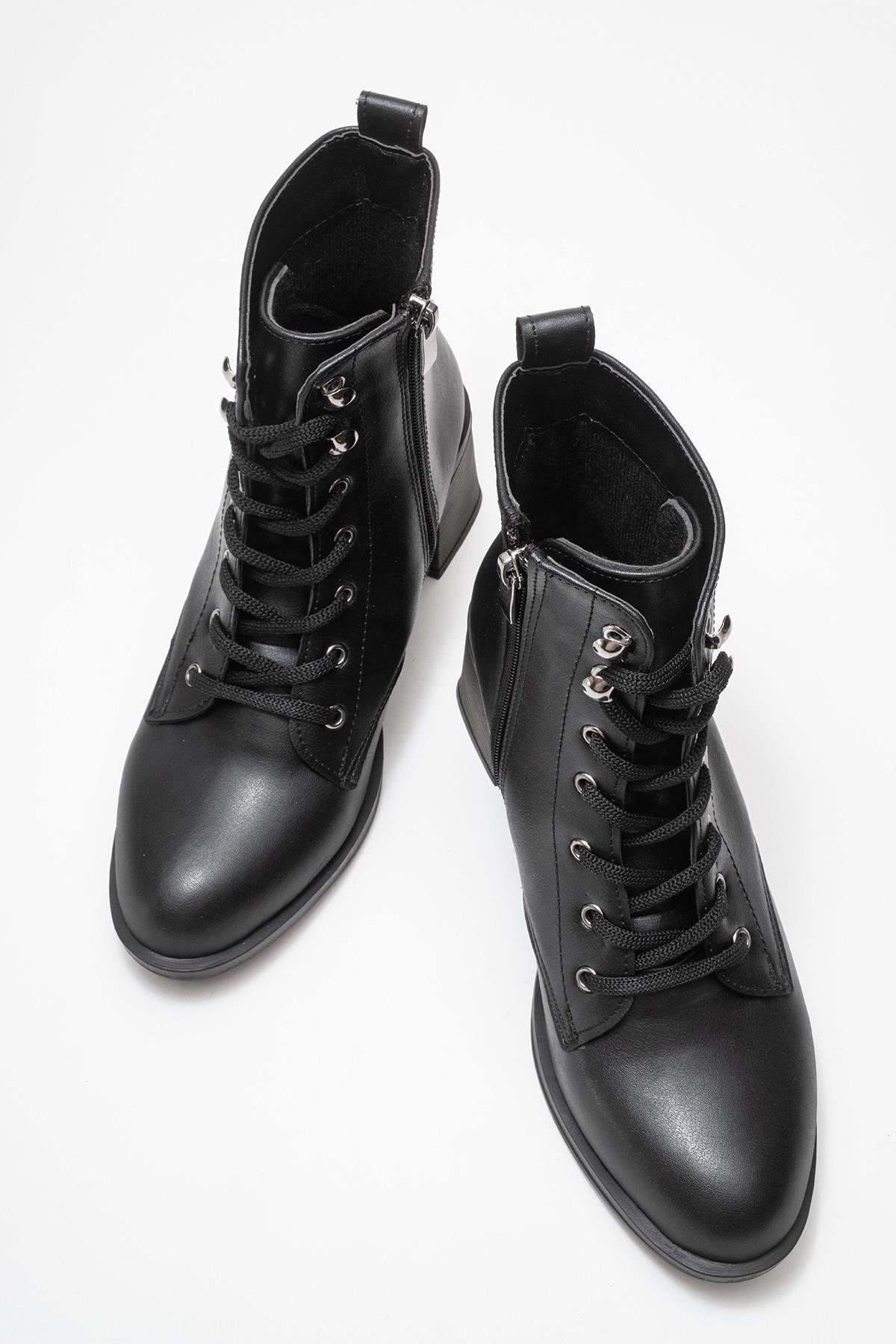 Kadın Topuklu Kancalı Bağcıklı Bot SİYAH CİLT - Görsel 7