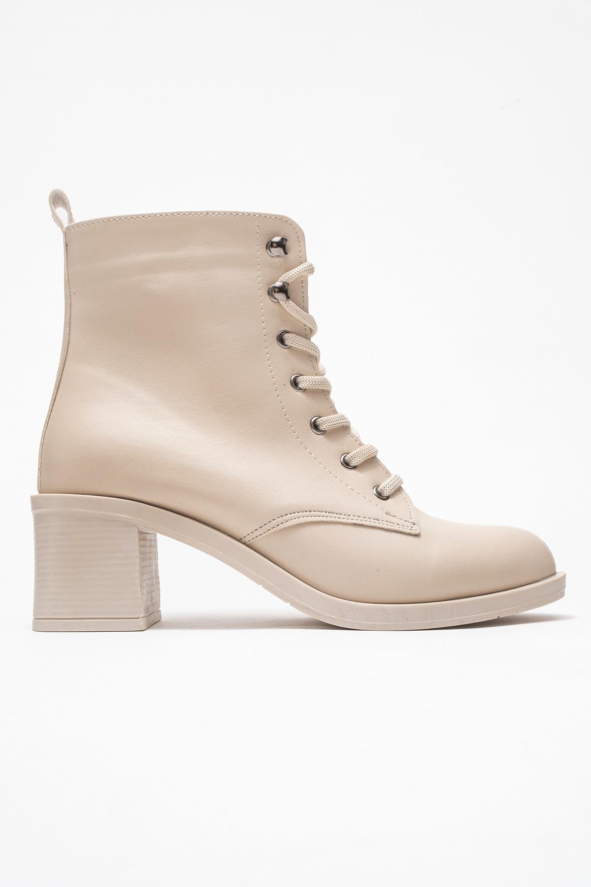 Kadın Topuklu Kancalı Bağcıklı Bot BEJ CİLT - Görsel 3