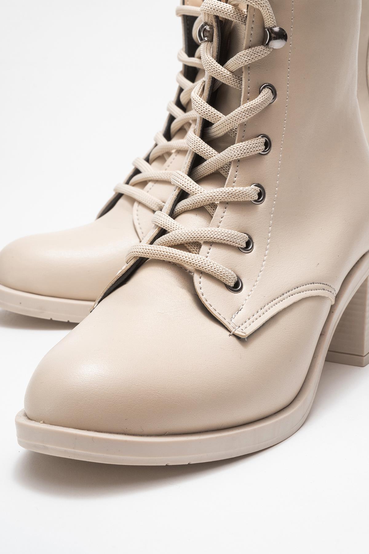 Kadın Topuklu Kancalı Bağcıklı Bot BEJ CİLT - Görsel 4