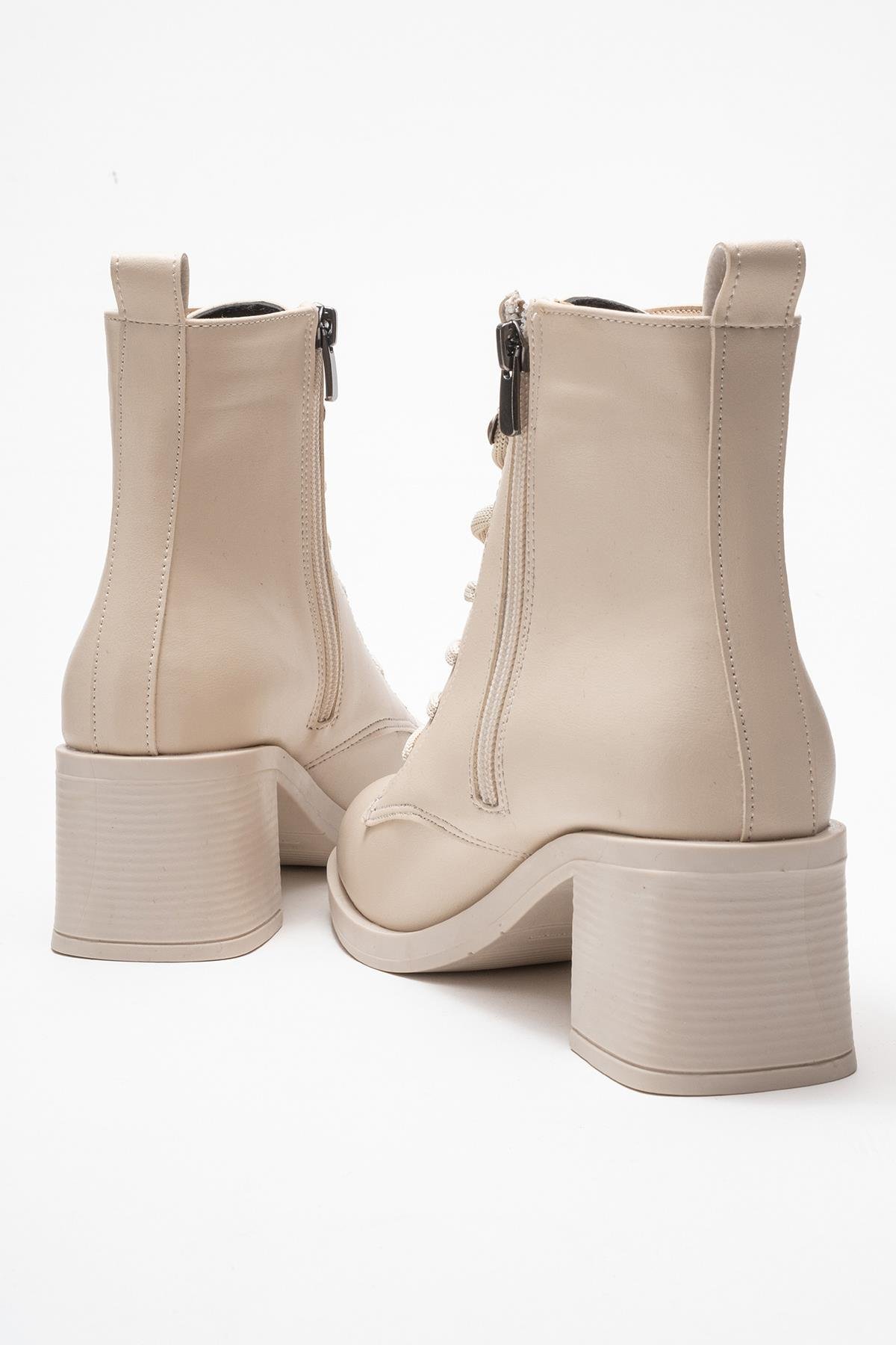 Kadın Topuklu Kancalı Bağcıklı Bot BEJ CİLT - Görsel 5