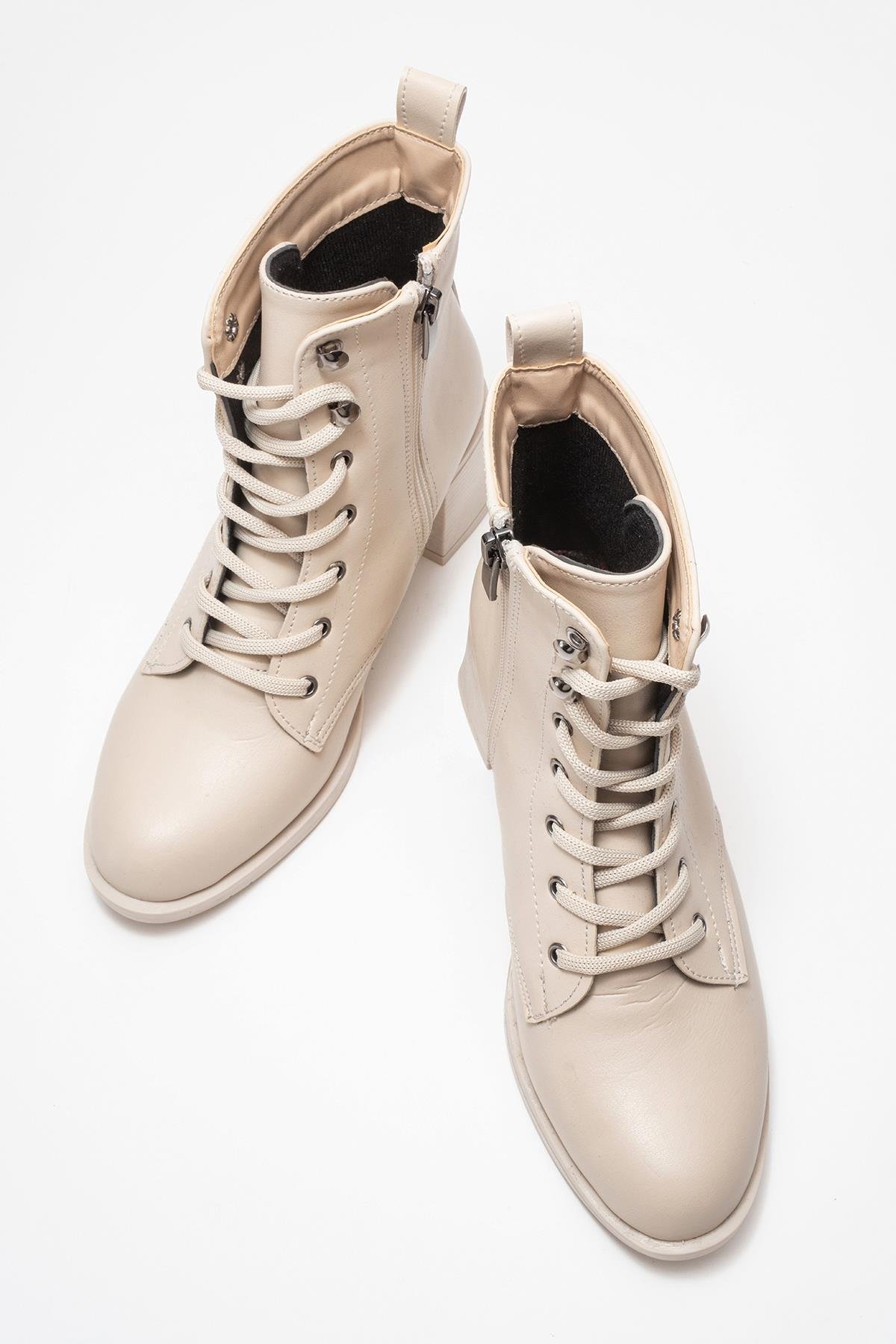 Kadın Topuklu Kancalı Bağcıklı Bot BEJ CİLT - Görsel 6