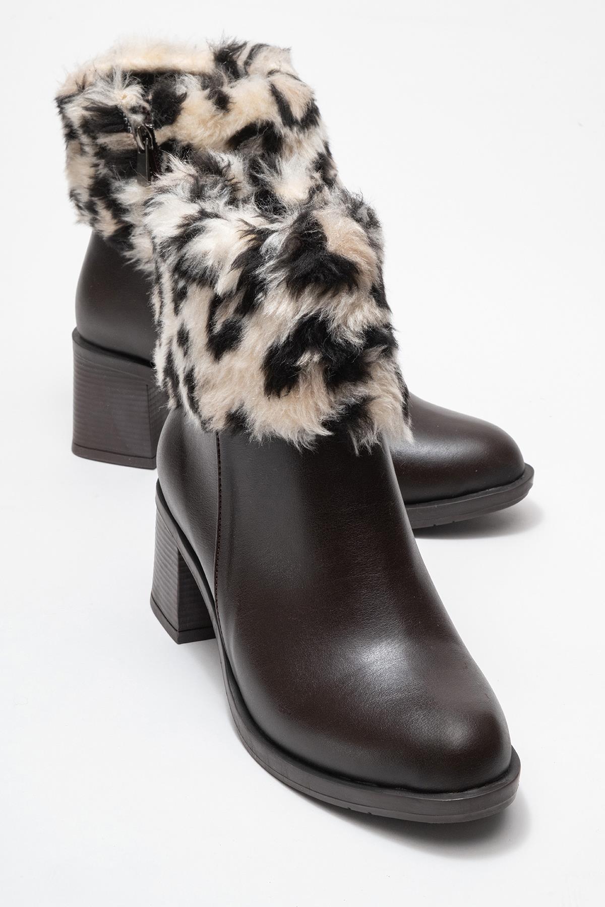 Kadın Topuklu Kürklü Boğazlı Bot KAHVE CİLT - Görsel 2