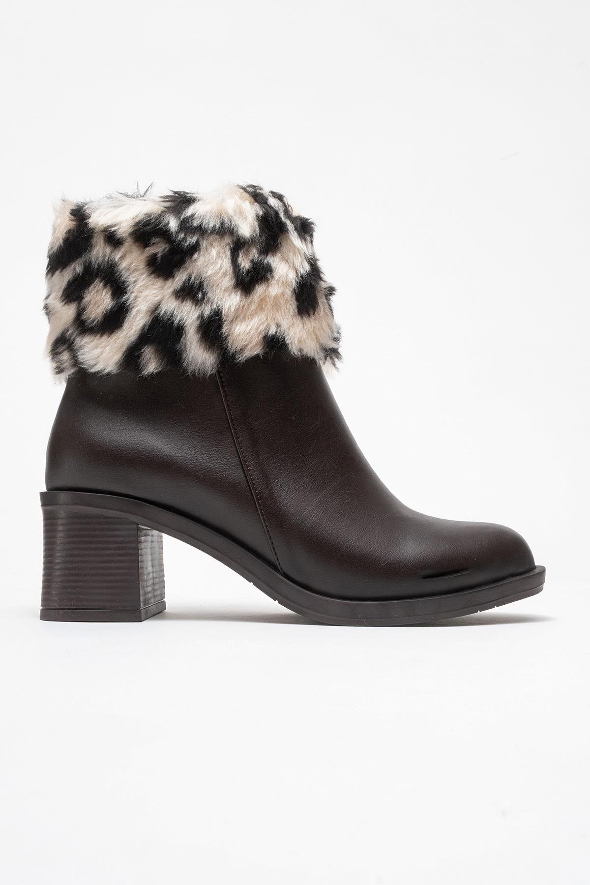 Kadın Topuklu Kürklü Boğazlı Bot KAHVE CİLT - Görsel 3