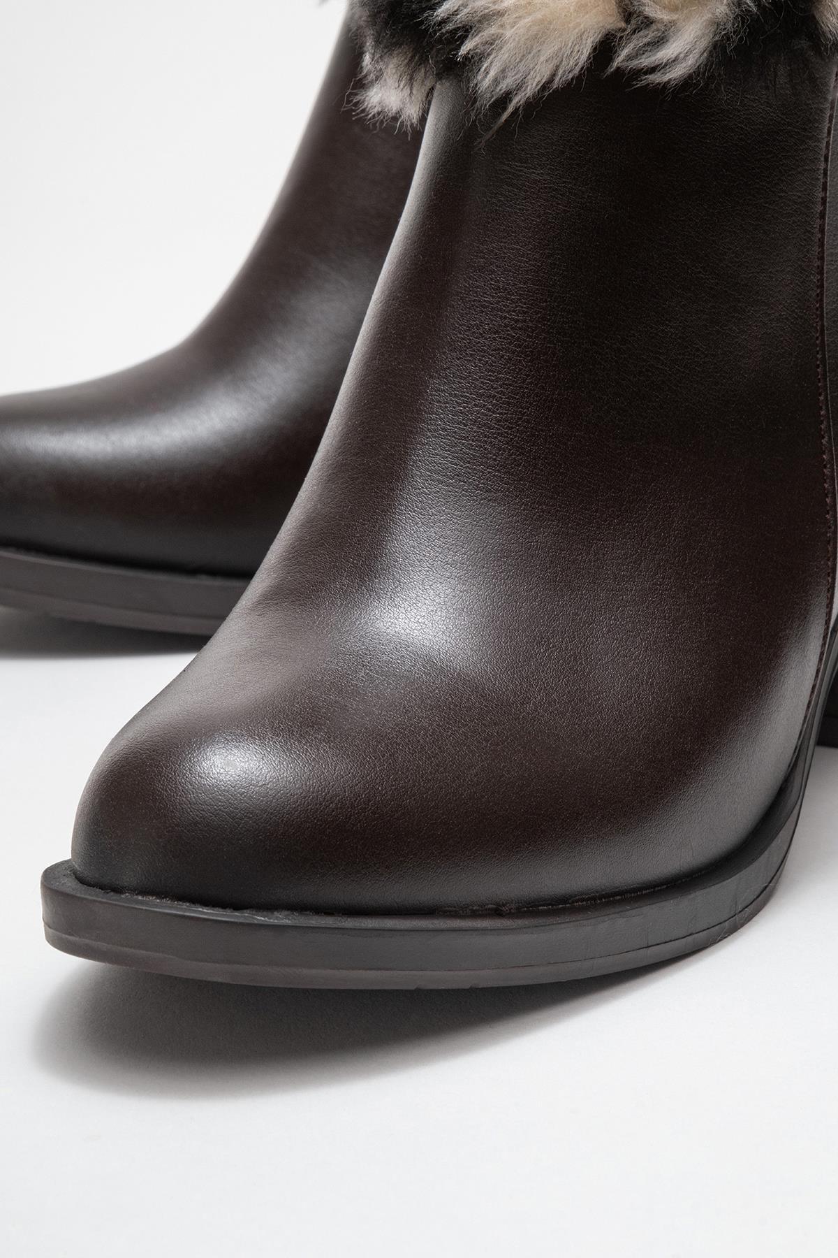 Kadın Topuklu Kürklü Boğazlı Bot KAHVE CİLT - Görsel 4