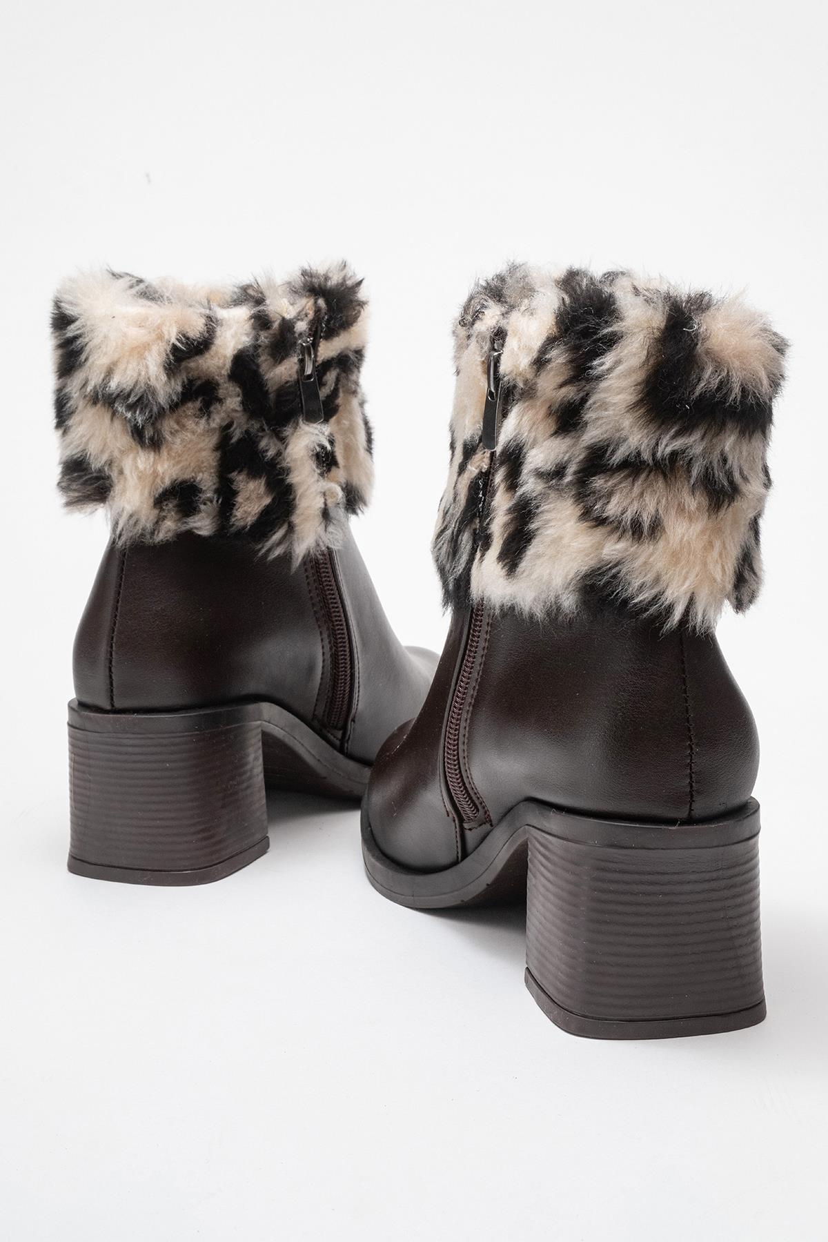 Kadın Topuklu Kürklü Boğazlı Bot KAHVE CİLT - Görsel 5