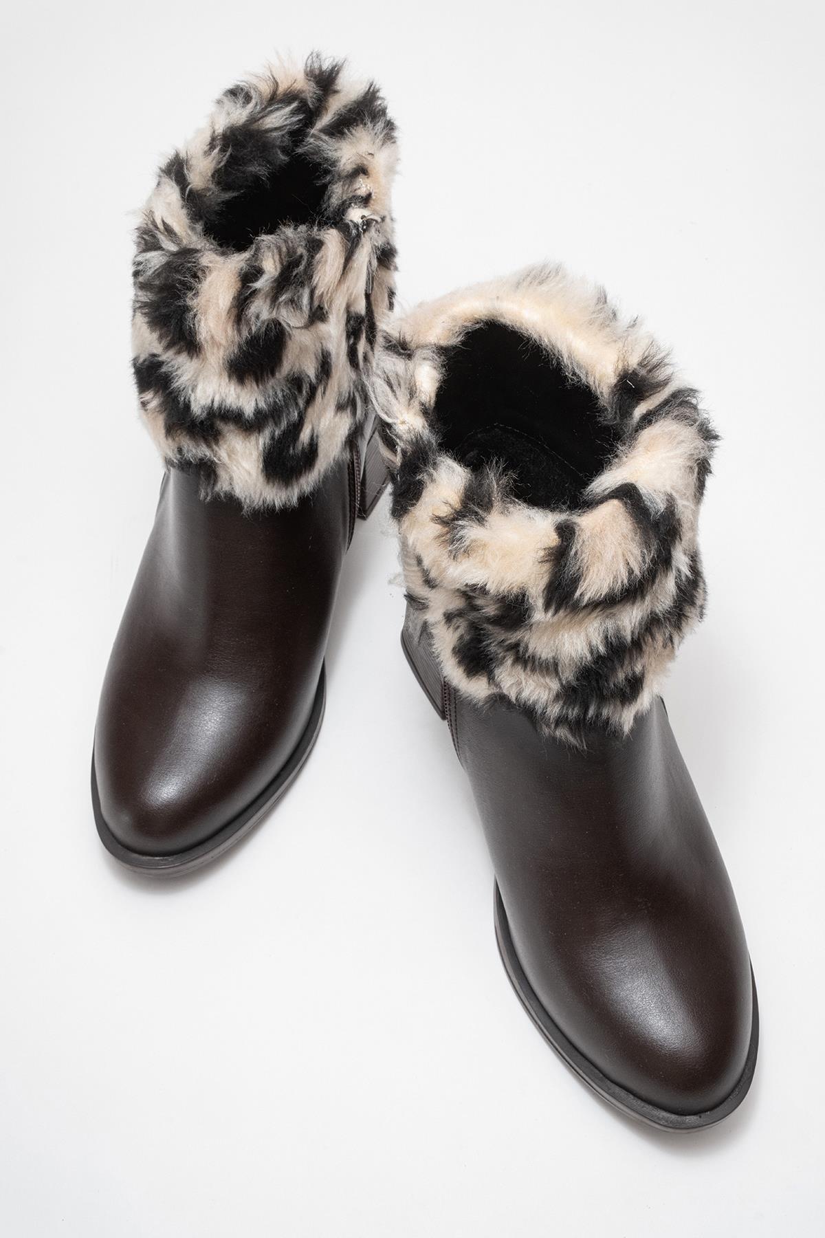 Kadın Topuklu Kürklü Boğazlı Bot KAHVE CİLT - Görsel 6