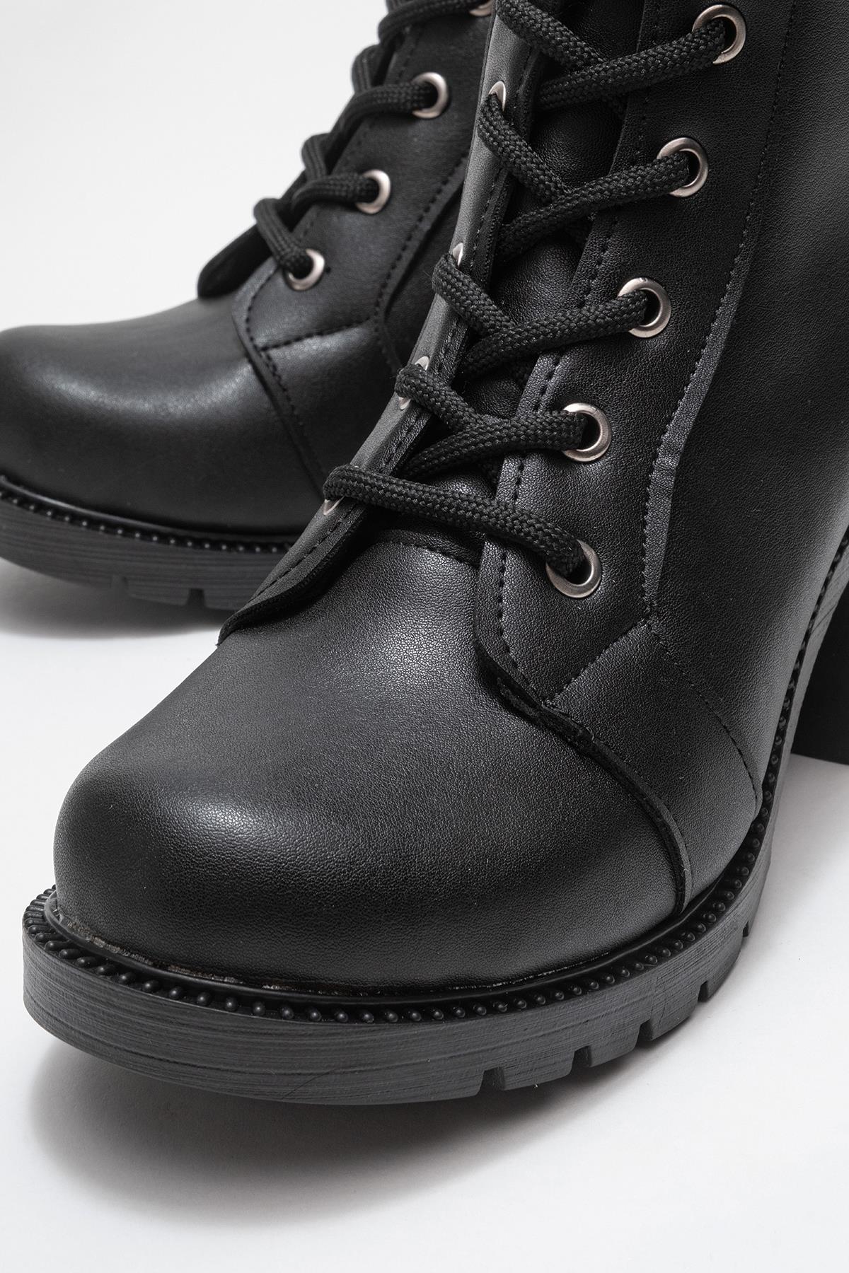 Kadın Tokalı Bağcıklı Topuklu Bot SİYAH CİLT - Görsel 4