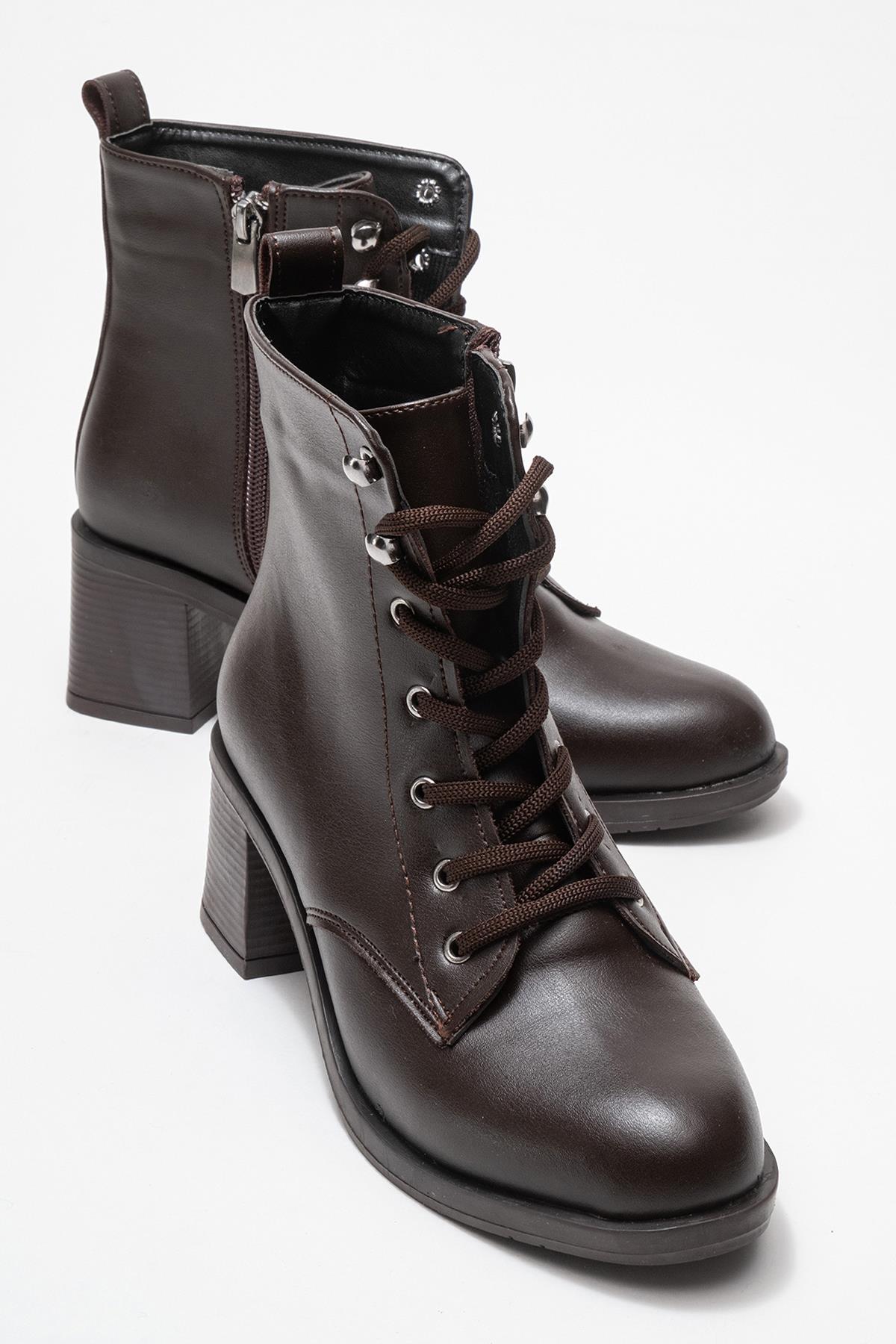 Kadın Topuklu Kancalı Bağcıklı Bot KAHVE CİLT - Görsel 2