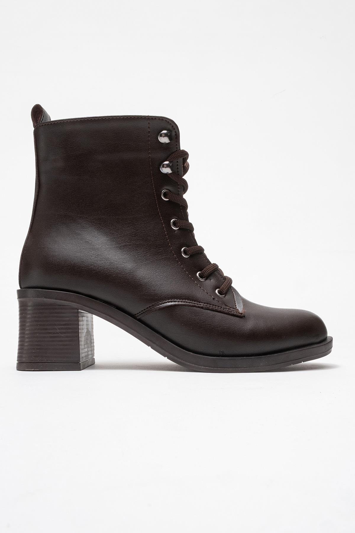 Kadın Topuklu Kancalı Bağcıklı Bot KAHVE CİLT - Görsel 3