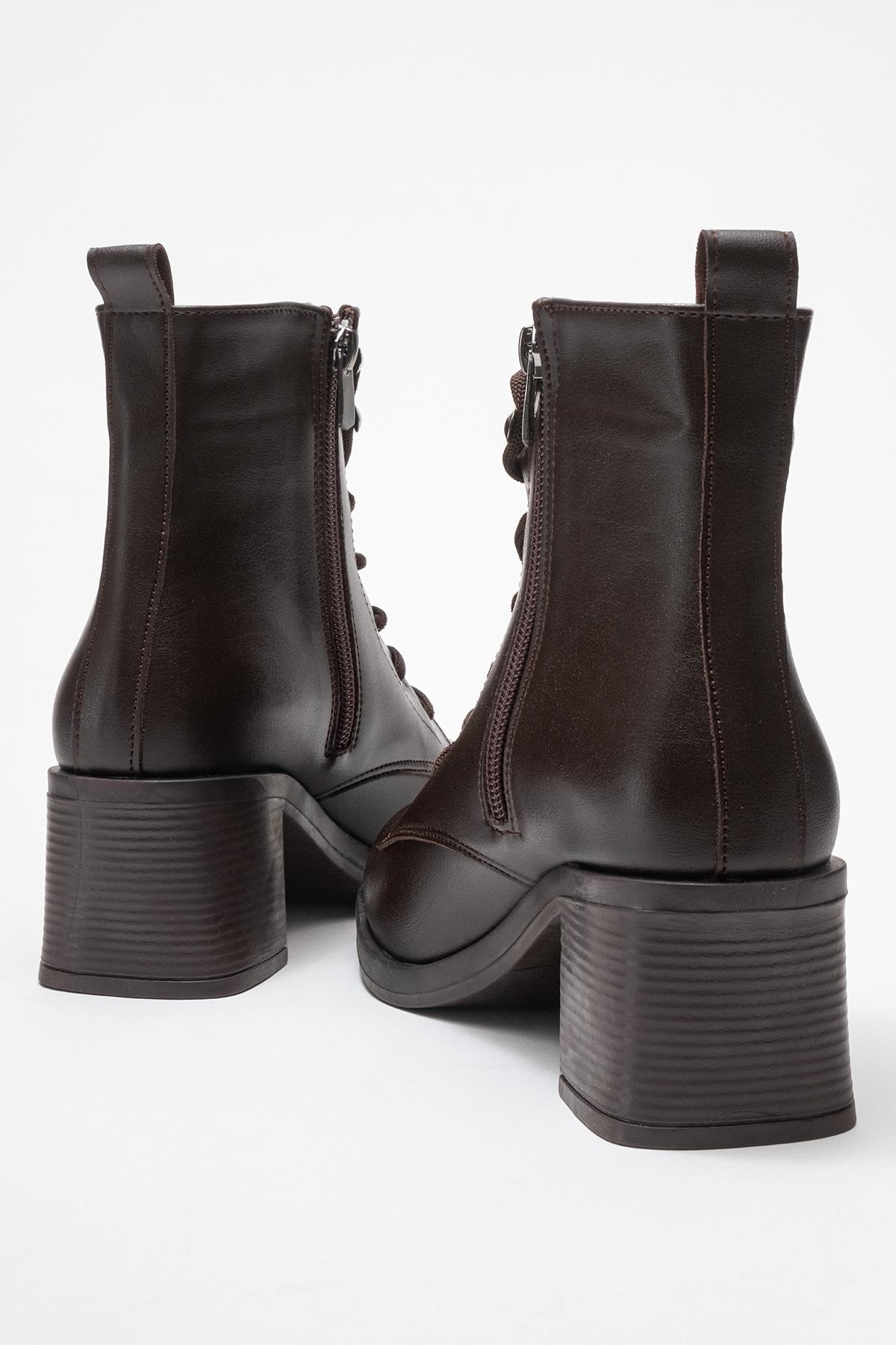 Kadın Topuklu Kancalı Bağcıklı Bot KAHVE CİLT - Görsel 5