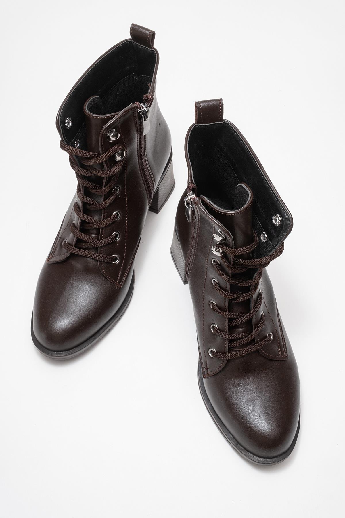 Kadın Topuklu Kancalı Bağcıklı Bot KAHVE CİLT - Görsel 6