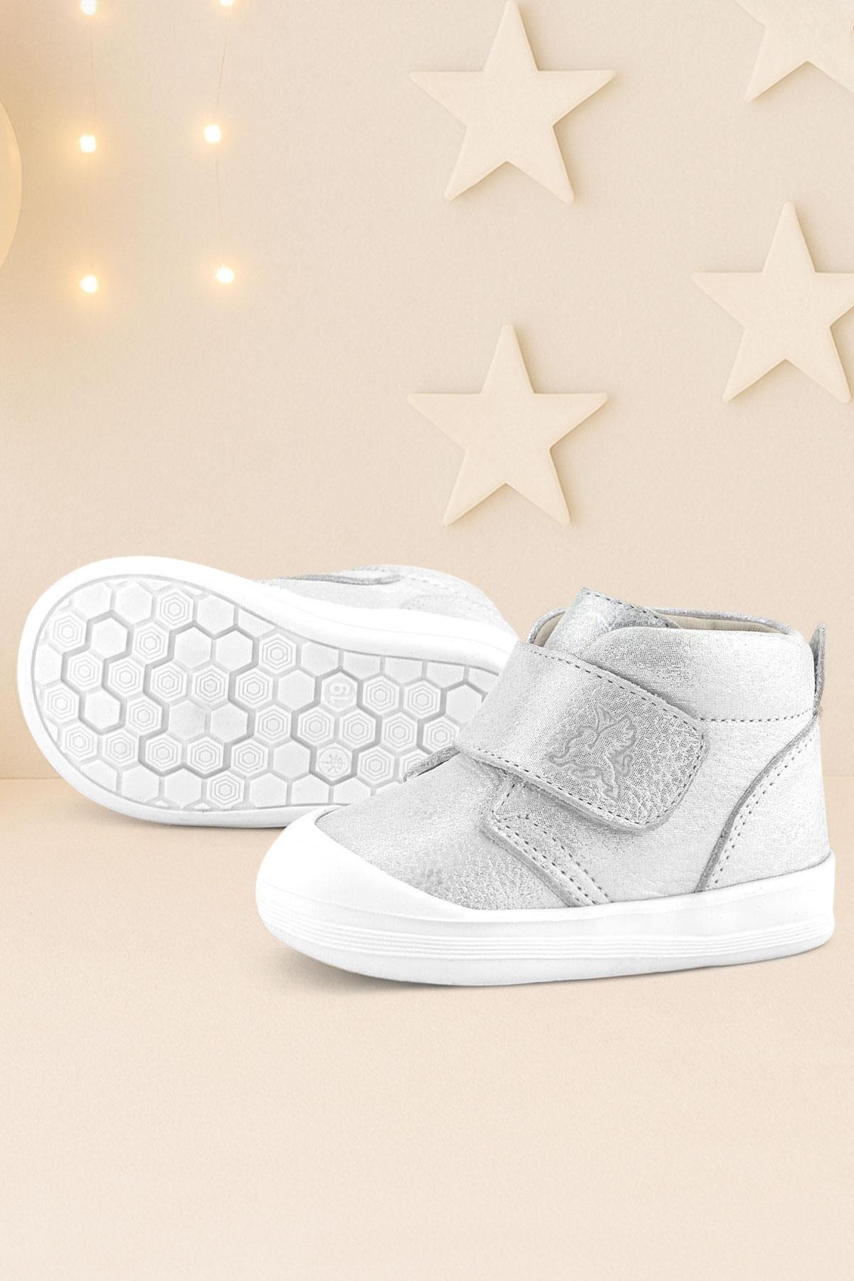 Yoohoo Hakiki Deri Beyaz Simli Cırtlı Unisex Bebek Bot - Görsel 4