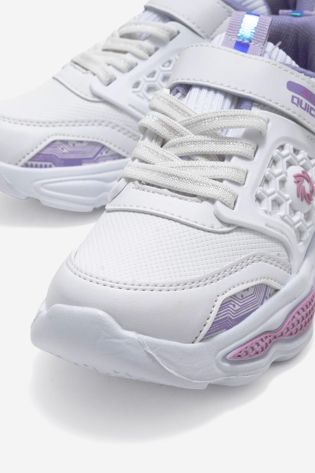 Bağcıklı Cırtlı Çocuk Spor Ayakkabı; BEYAZ LİLA - Görsel 4