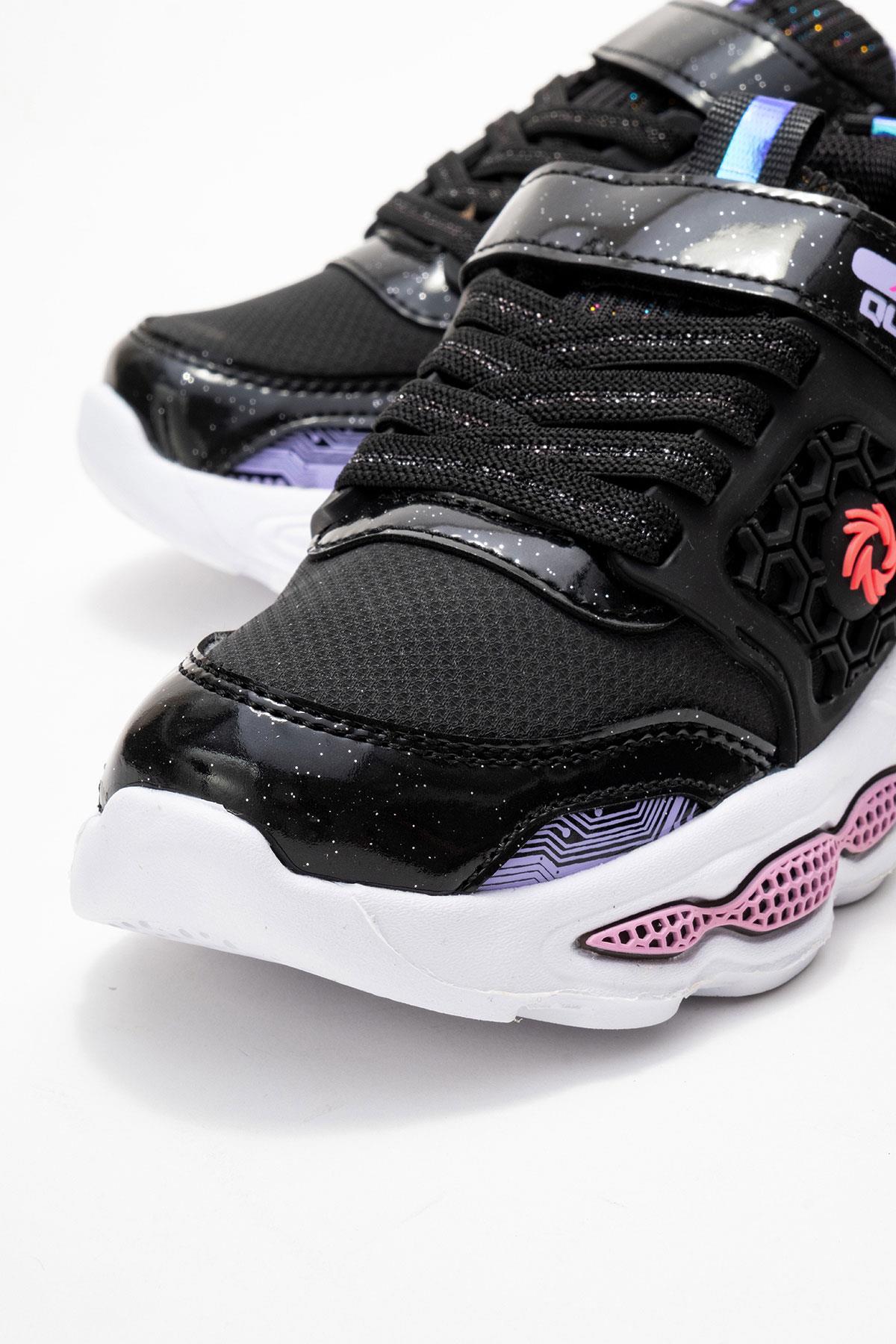 Bağcıklı Cırtlı Çocuk Spor Ayakkabı; SİYAH LİLA BEYAZ - Görsel 4