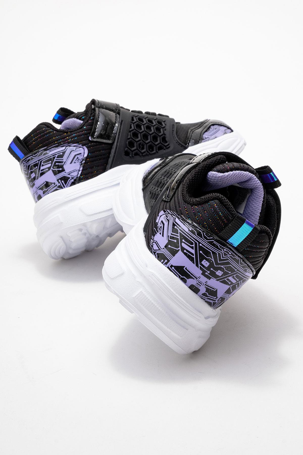Bağcıklı Cırtlı Çocuk Spor Ayakkabı; SİYAH LİLA BEYAZ - Görsel 5