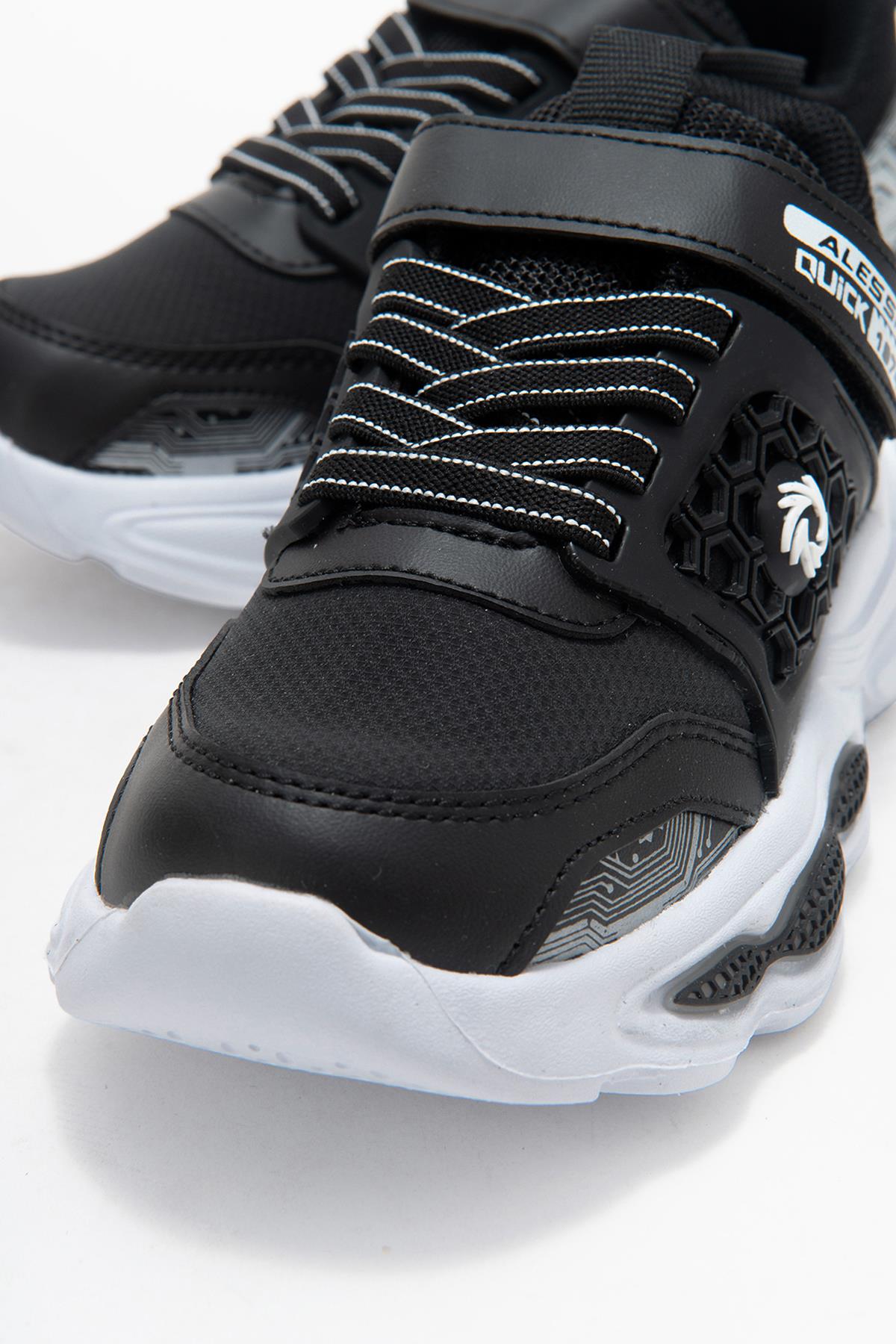 Bağcıklı Cırtlı Çocuk Spor Ayakkabı; SİYAH BEYAZ - Görsel 5