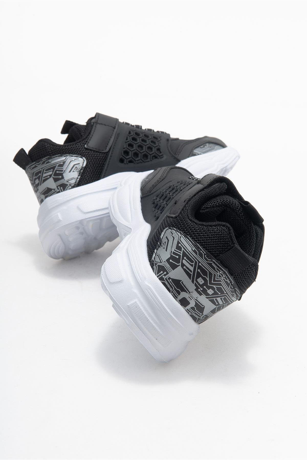 Bağcıklı Cırtlı Çocuk Spor Ayakkabı; SİYAH BEYAZ - Görsel 8