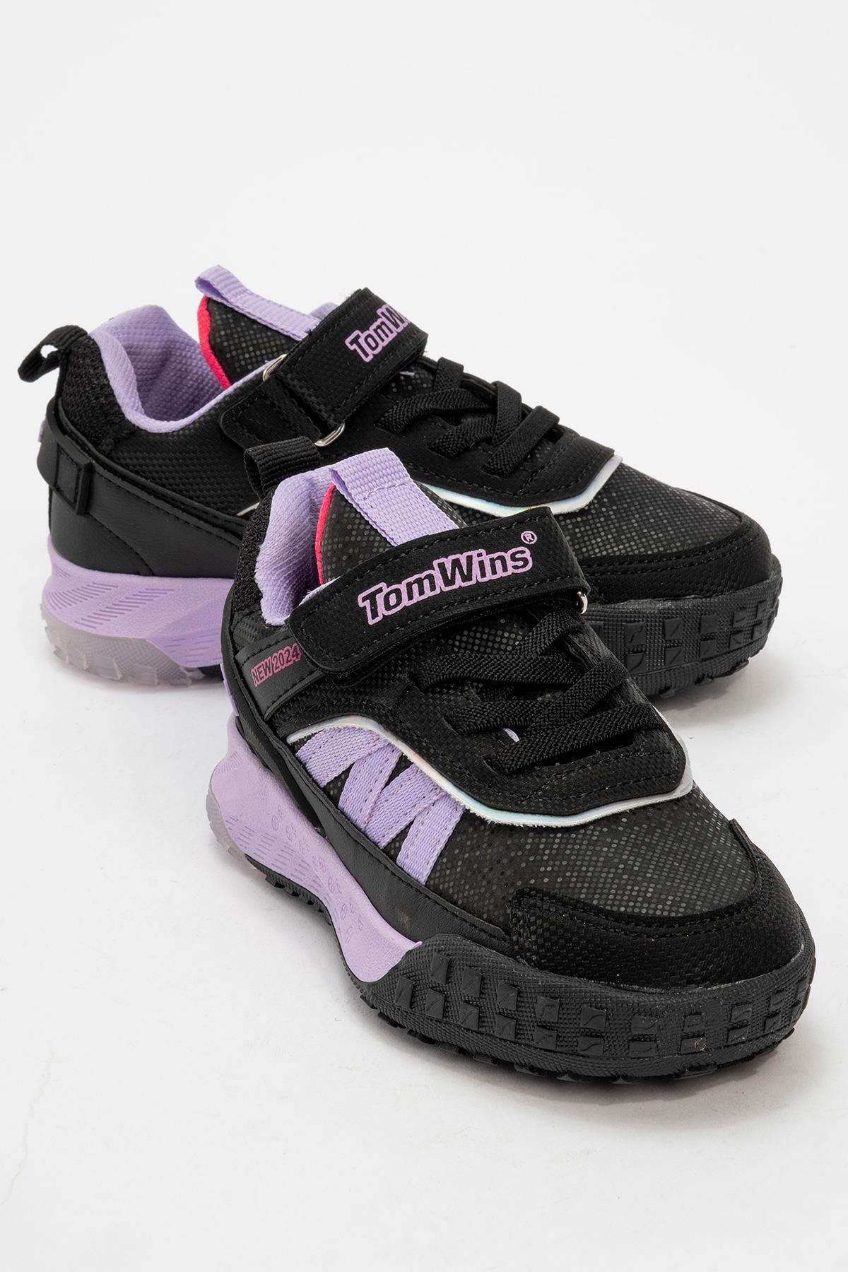 Işıklı Cırtlı Çocuk Spor Ayakkabı SİYAH LİLA - Görsel 2