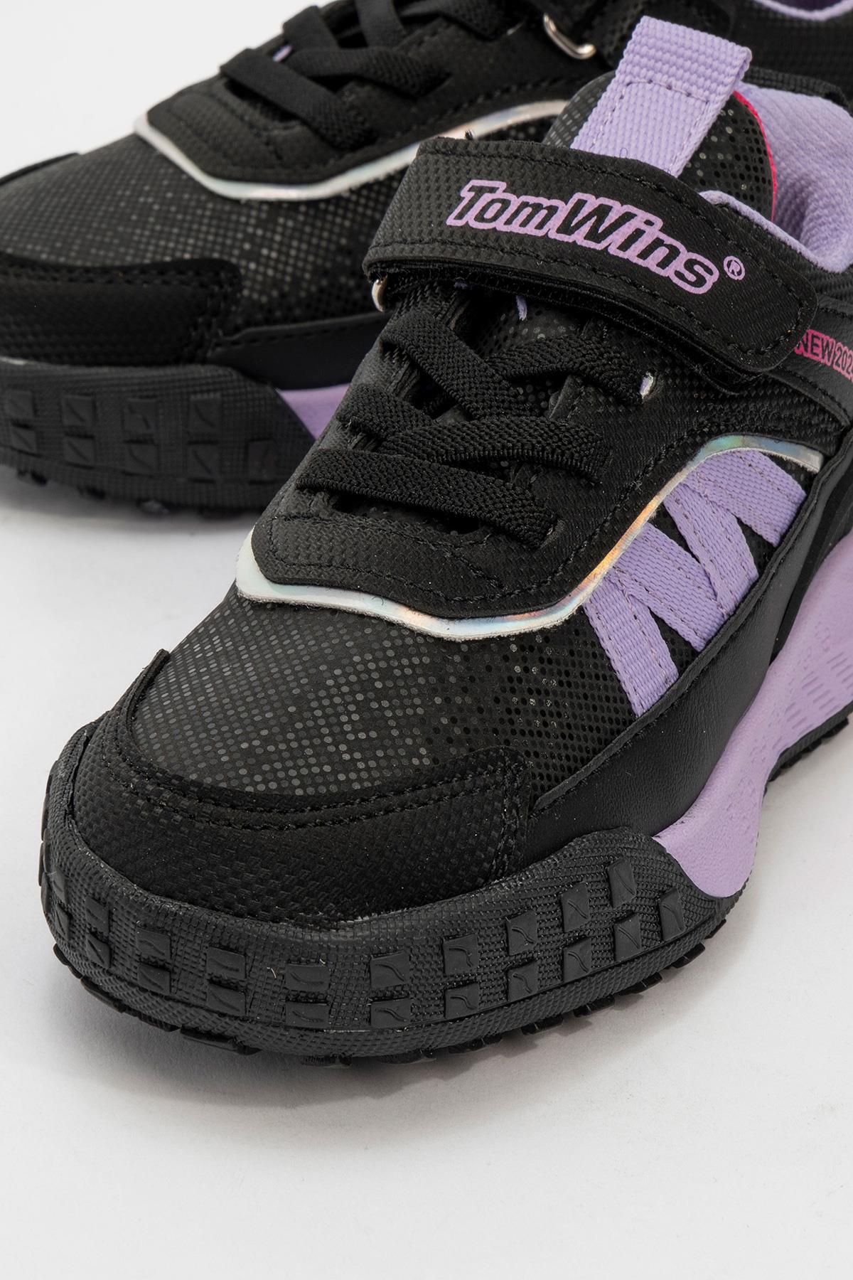 Işıklı Cırtlı Çocuk Spor Ayakkabı SİYAH LİLA - Görsel 4