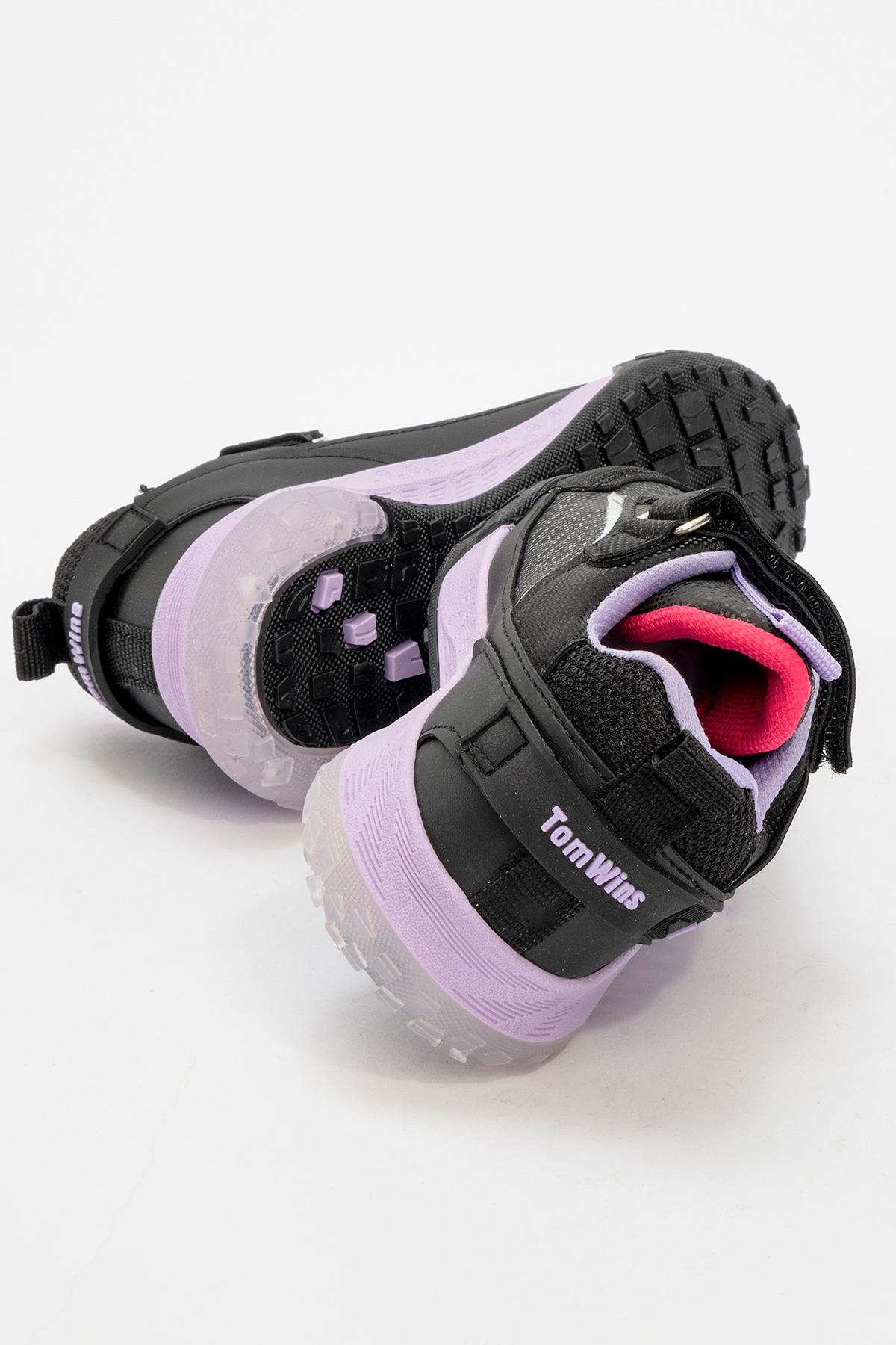 Işıklı Cırtlı Çocuk Spor Ayakkabı SİYAH LİLA - Görsel 5