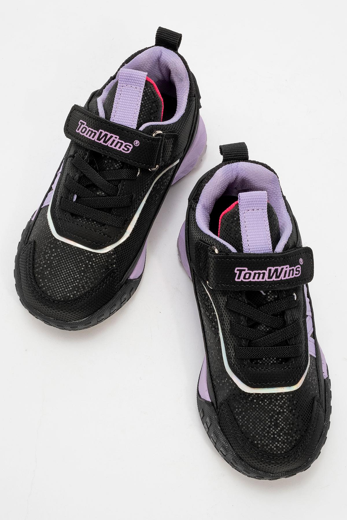 Işıklı Cırtlı Çocuk Spor Ayakkabı SİYAH LİLA - Görsel 6
