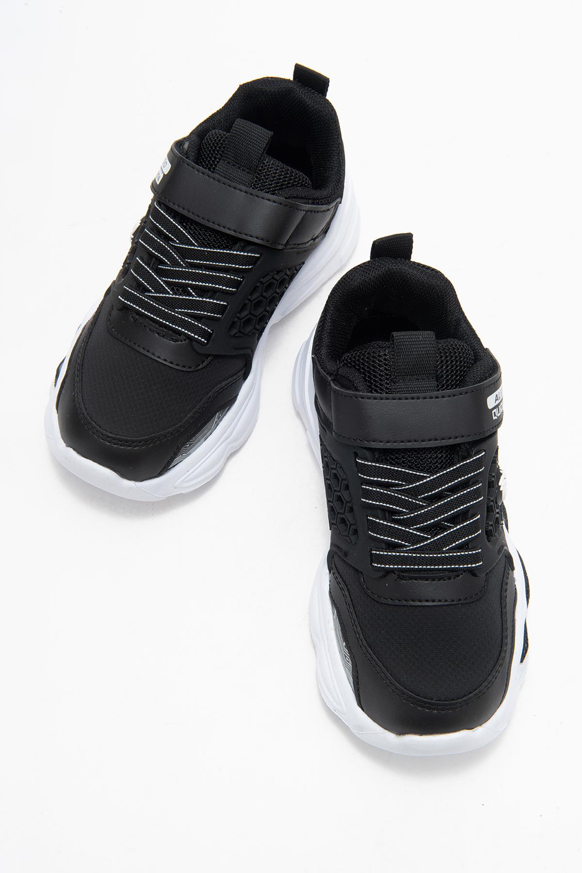 Bağcıklı Cırtlı Çocuk Spor Ayakkabı; SİYAH BEYAZ - Görsel 6