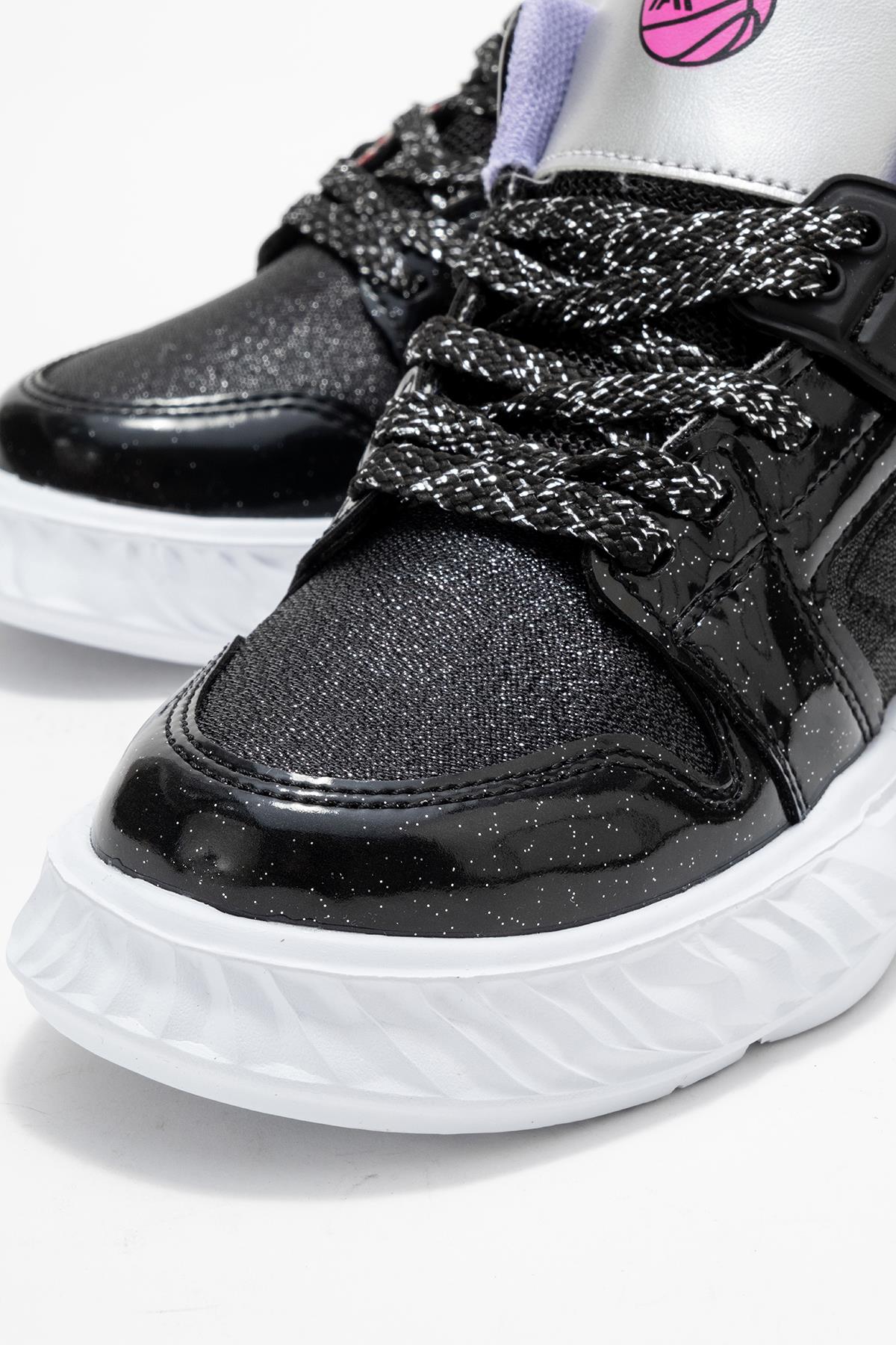 Işıklı Çocuk Spor Ayakkabı SİYAH BEYAZ SİMLİ - Görsel 4