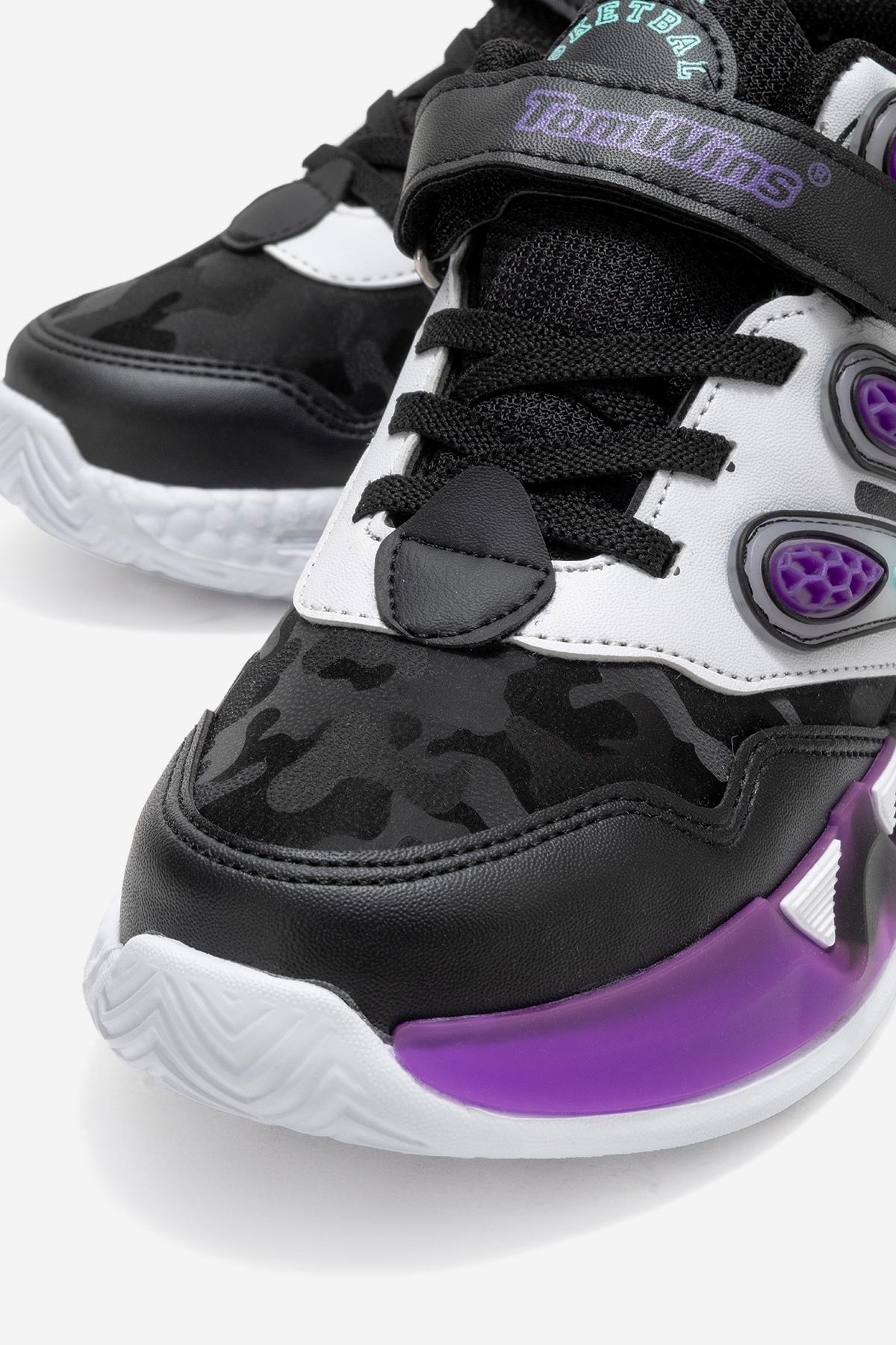 3 Çizgili Cırtlı Çocuk Spor Ayakkabı 30-35 SİYAH YEŞİL ORANJ - Görsel 4