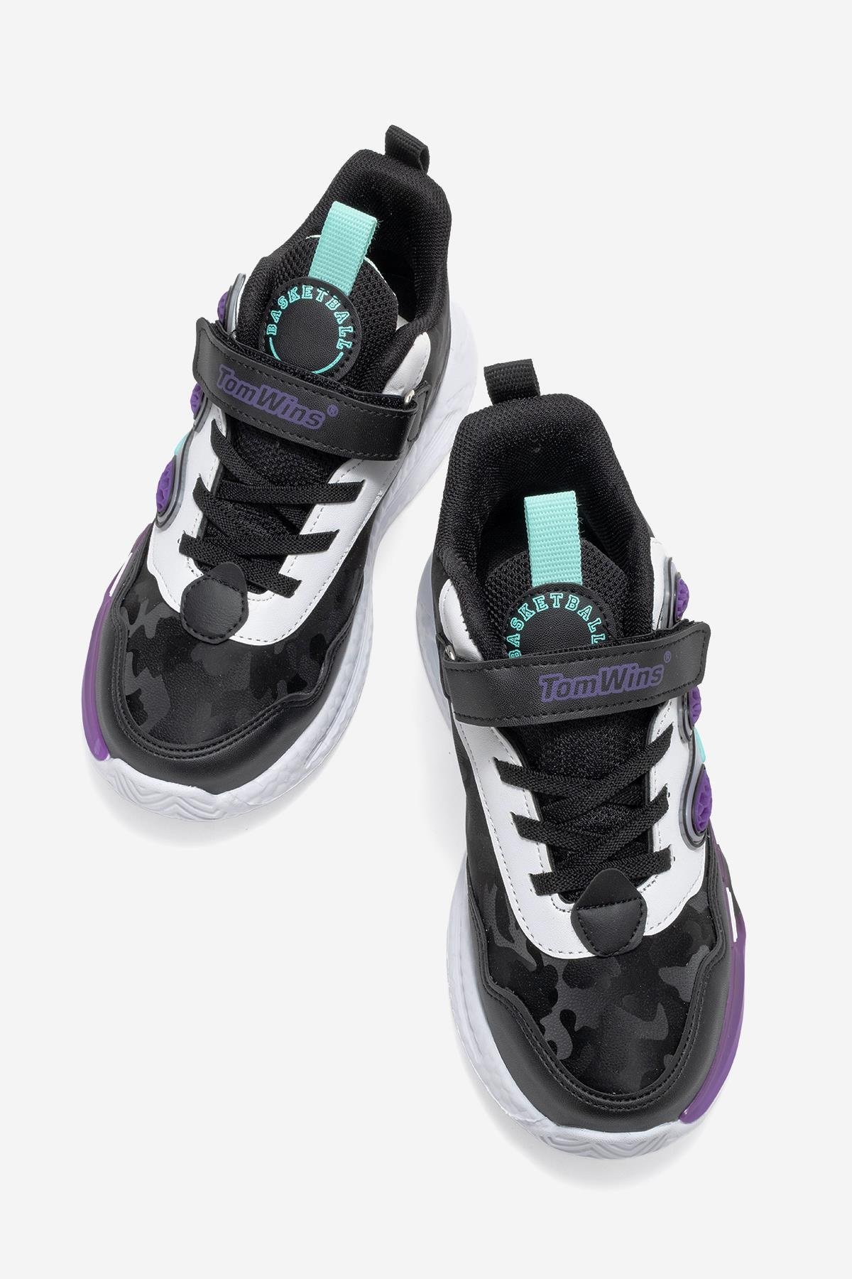 3 Çizgili Cırtlı Çocuk Spor Ayakkabı 30-35 SİYAH YEŞİL ORANJ - Görsel 6