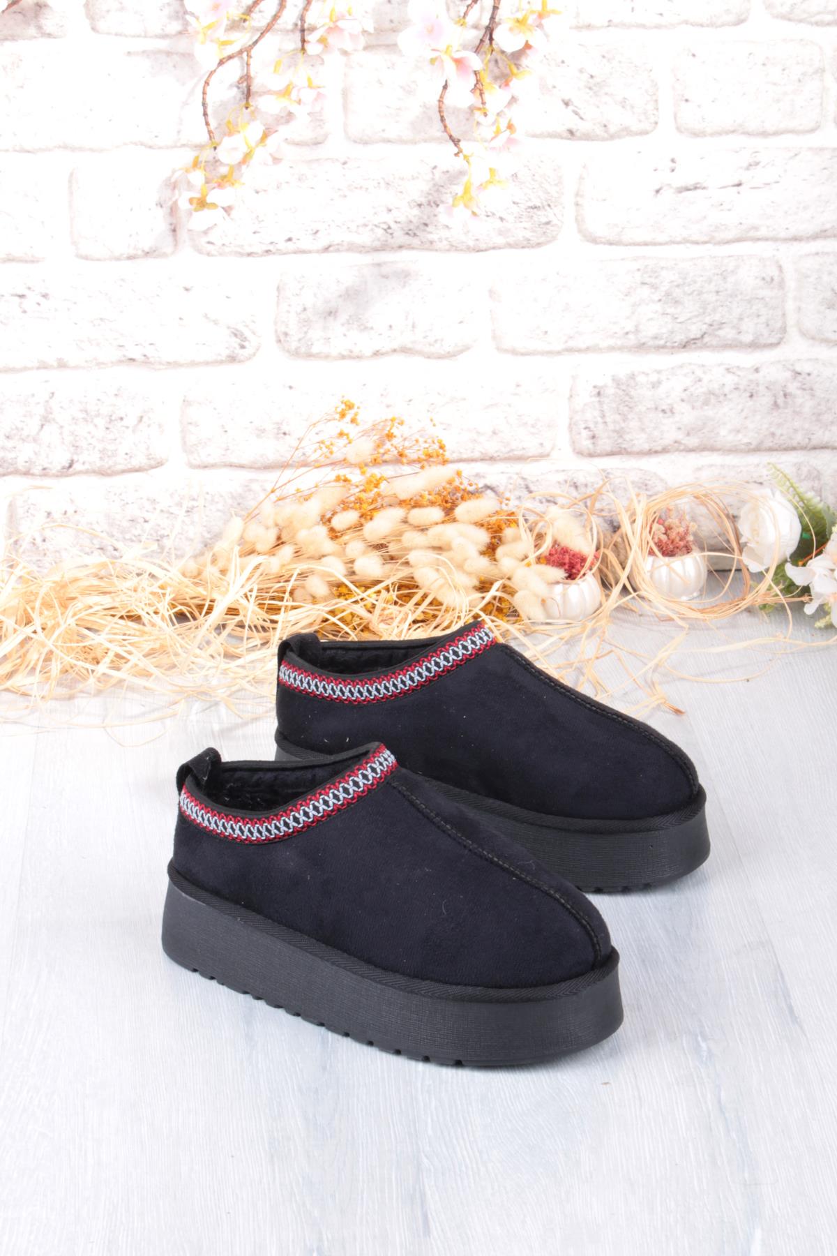 1191 İçi Kürklü Kalın Taban Önü Kapalı Kışlık Kadın Terlik - Görsel 5