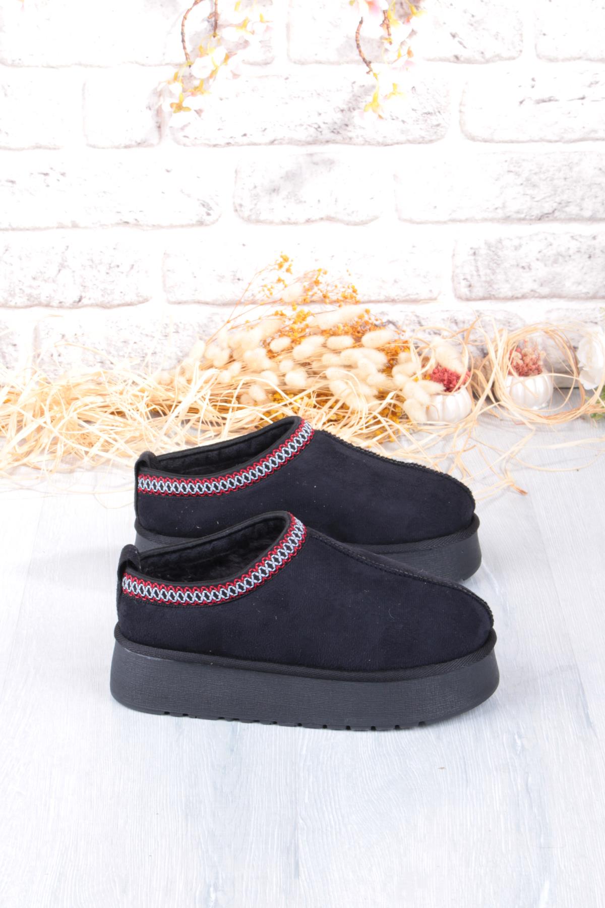 1191 İçi Kürklü Kalın Taban Önü Kapalı Kışlık Kadın Terlik - Görsel 6