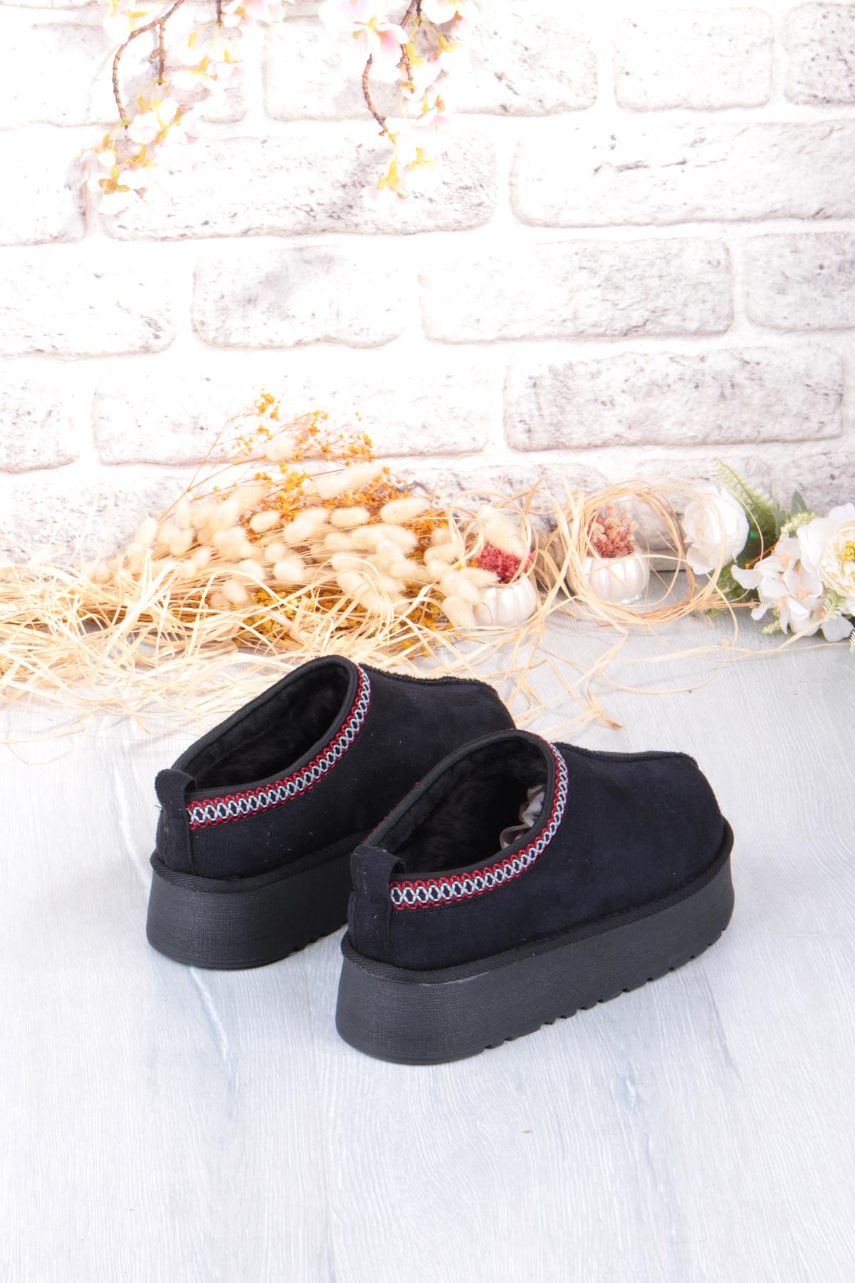 1191 İçi Kürklü Kalın Taban Önü Kapalı Kışlık Kadın Terlik - Görsel 7