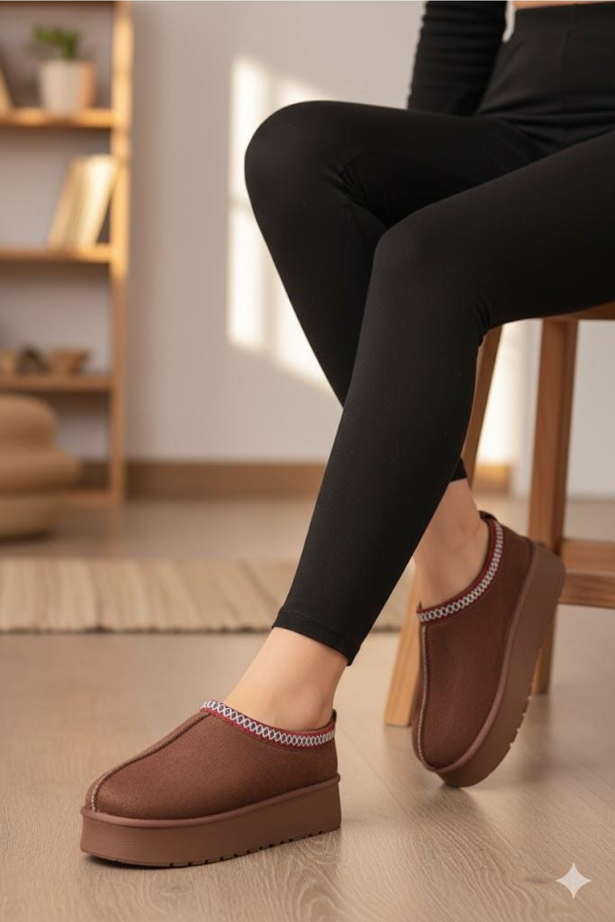 1191 İçi Kürklü Kalın Taban Önü Kapalı Kışlık Kadın Terlik - Görsel 2