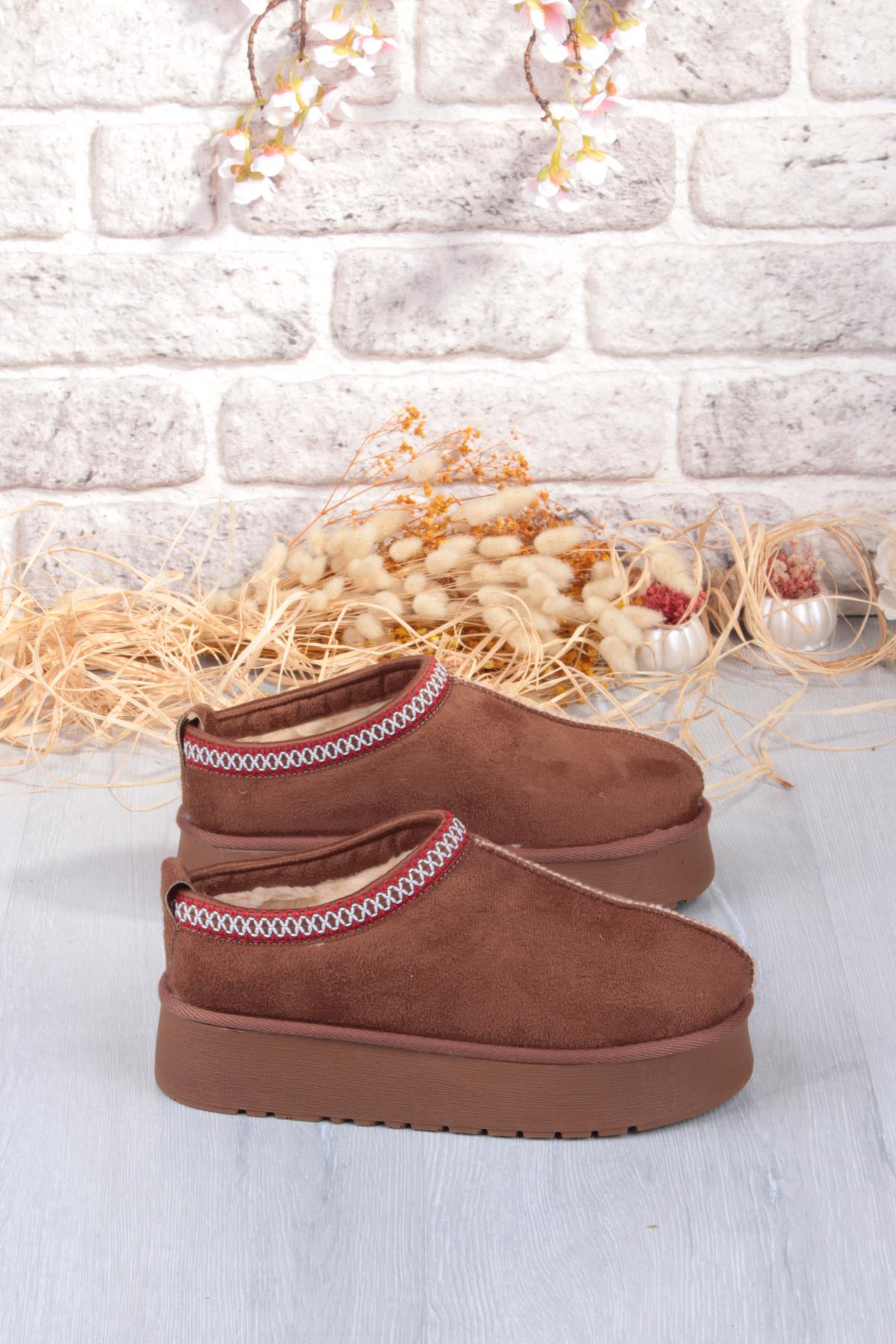 1191 İçi Kürklü Kalın Taban Önü Kapalı Kışlık Kadın Terlik - Görsel 6