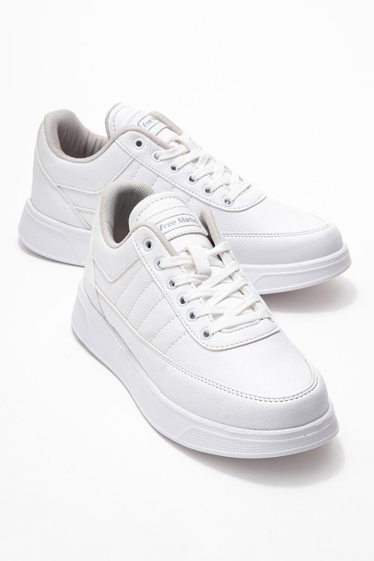 Yan Dikişli Bağcıklı Erkek Spor Ayakkabı; BEYAZ BEYAZ - Görsel 2