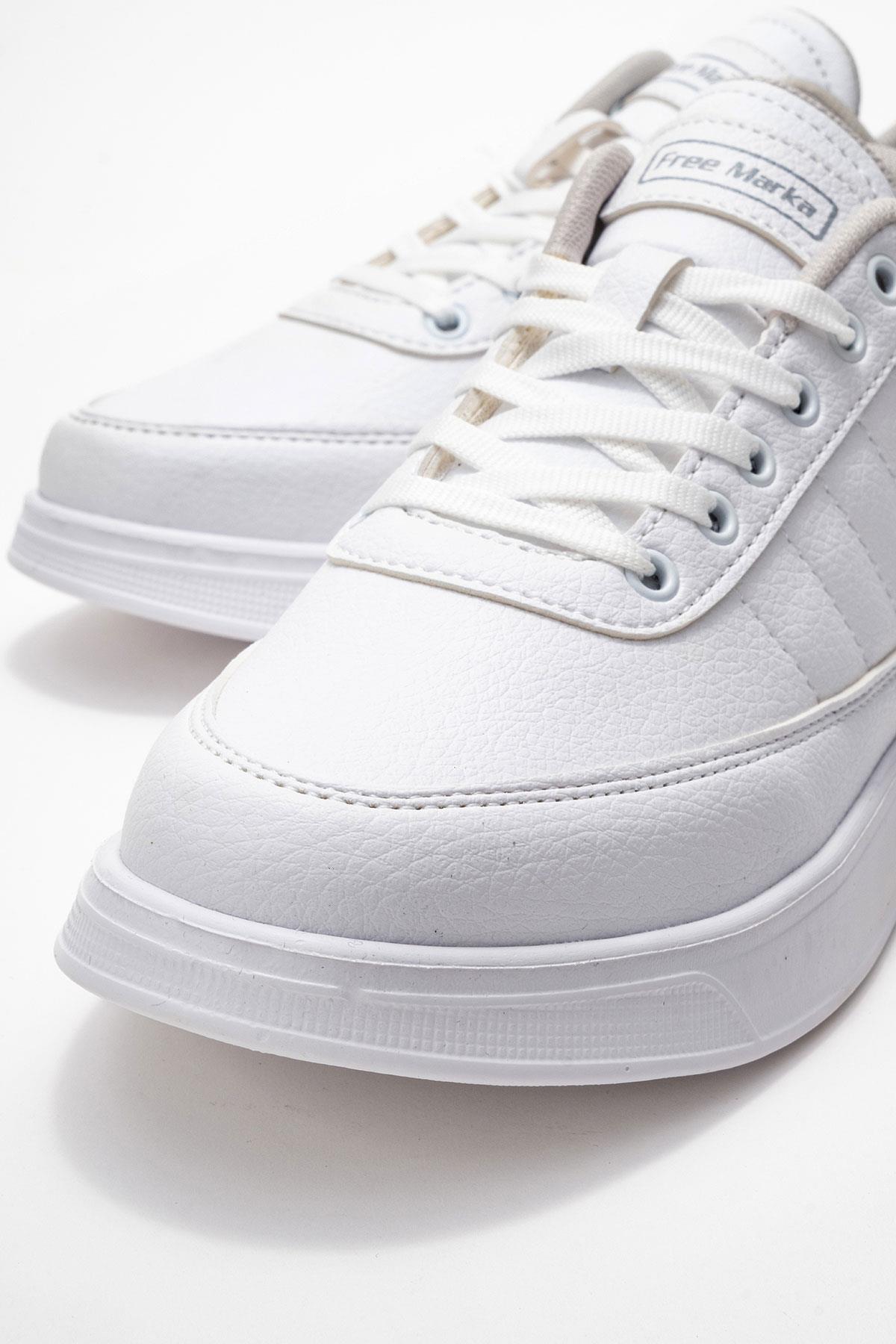 Yan Dikişli Bağcıklı Erkek Spor Ayakkabı; BEYAZ BEYAZ - Görsel 4