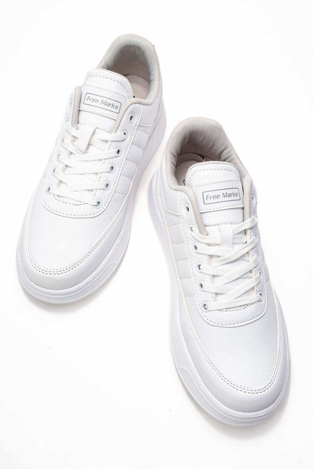 Yan Dikişli Bağcıklı Erkek Spor Ayakkabı; BEYAZ BEYAZ - Görsel 6
