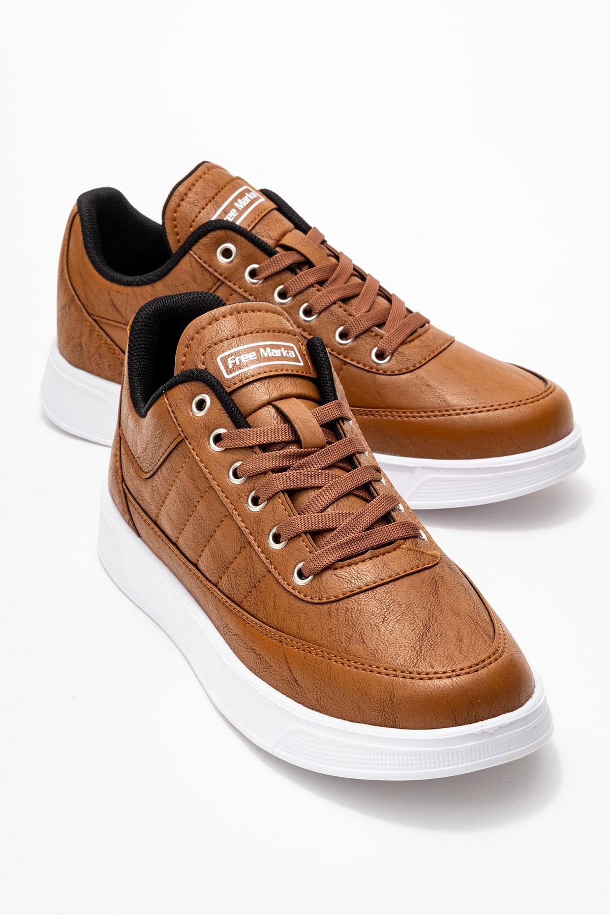 Yan Dikişli Bağcıklı Erkek Spor Ayakkabı; TABA BEYAZ - Görsel 2